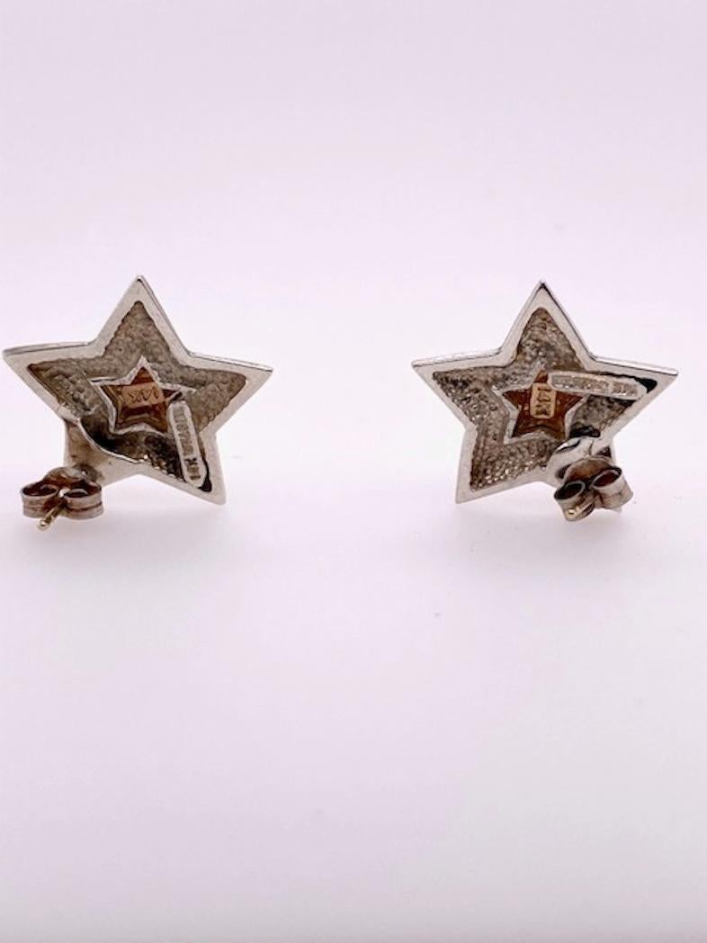 Tiffany & Co. Sterling and Gold Star Earrings In Excellent Condition For Sale In New York, NY