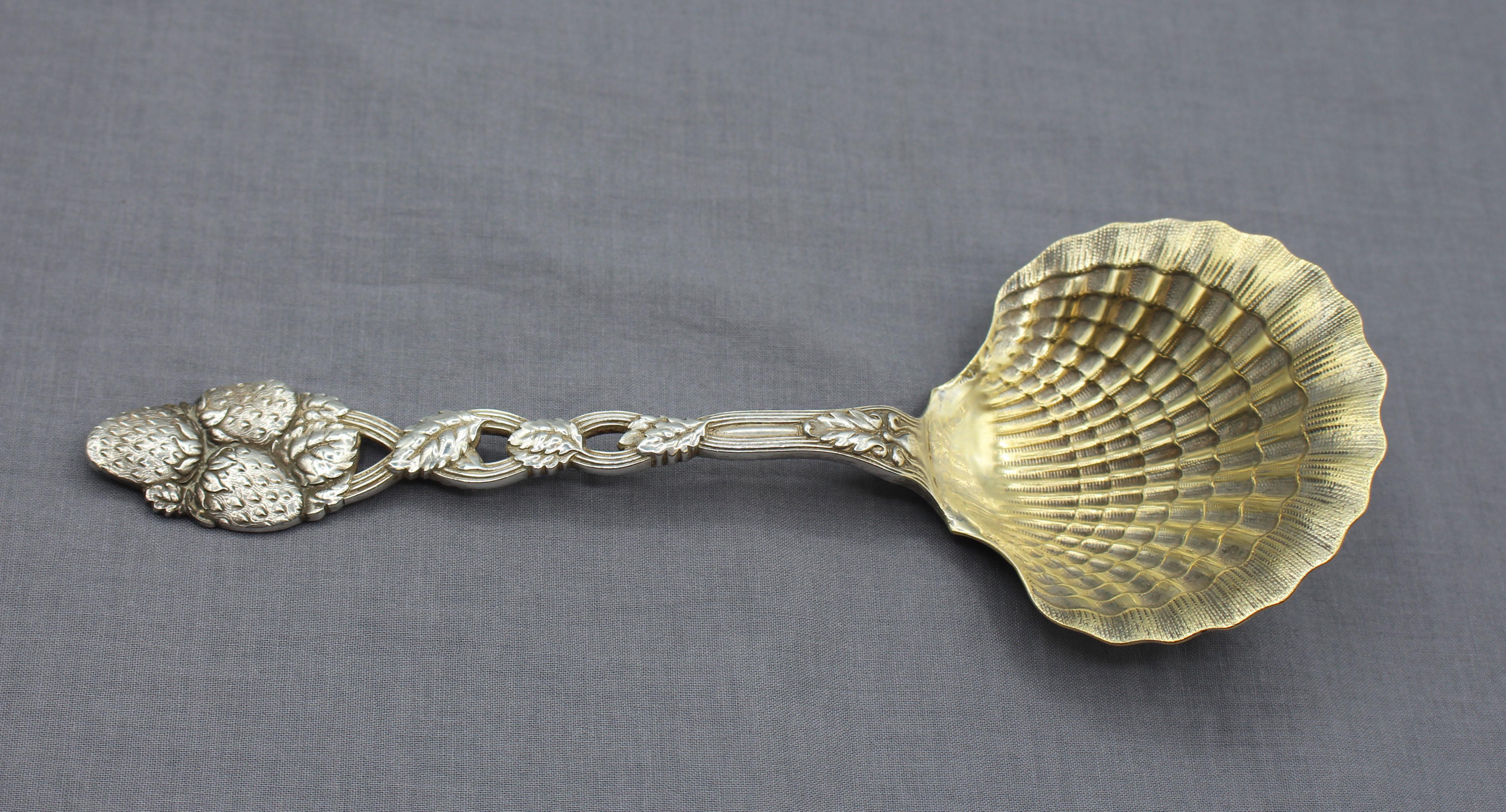 American Tiffany & Co Sterling & Gold Washed Strawberry Vine Pattern Serving Spoon For Sale