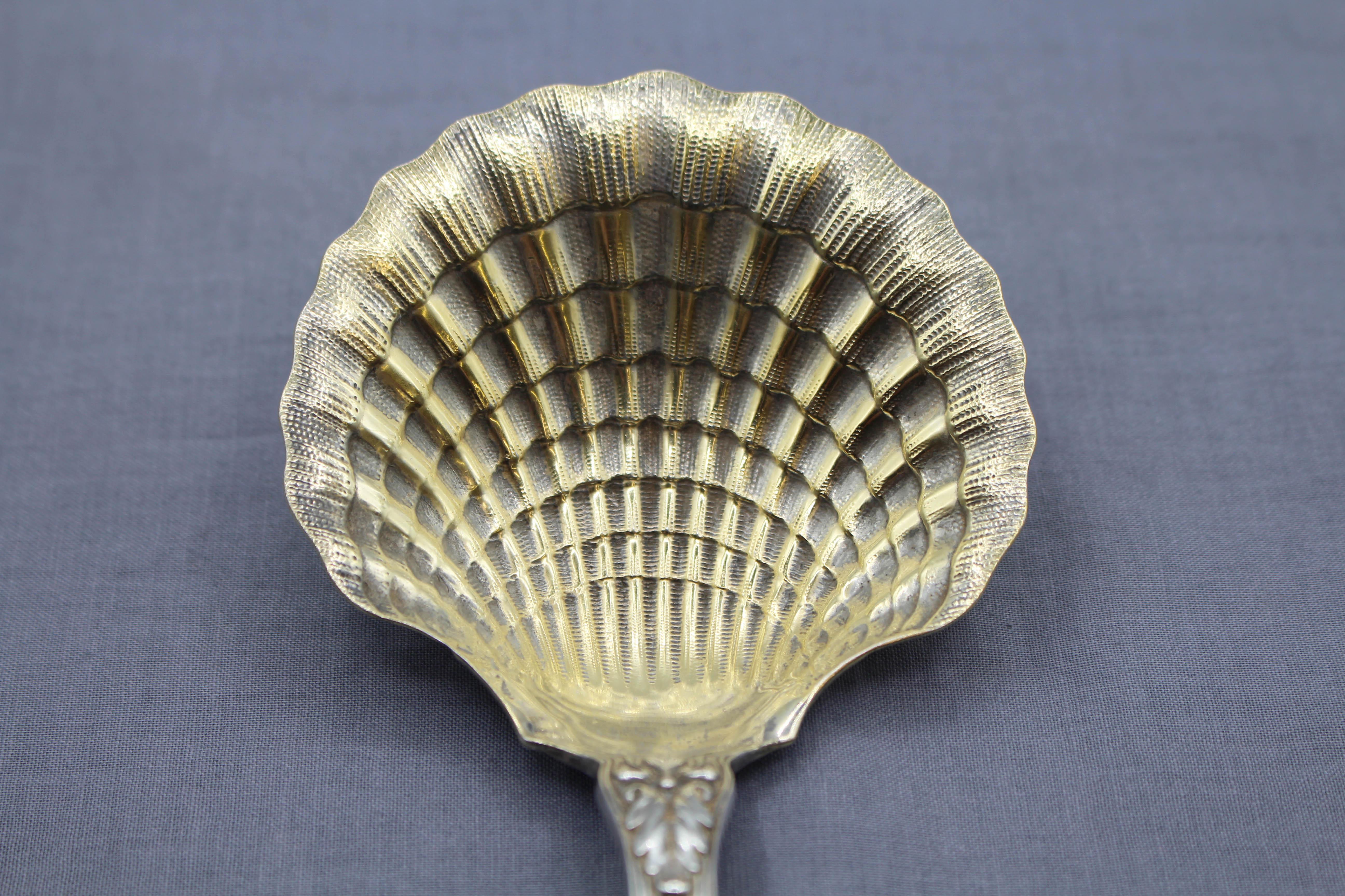 20th Century Tiffany & Co Sterling & Gold Washed Strawberry Vine Pattern Serving Spoon For Sale