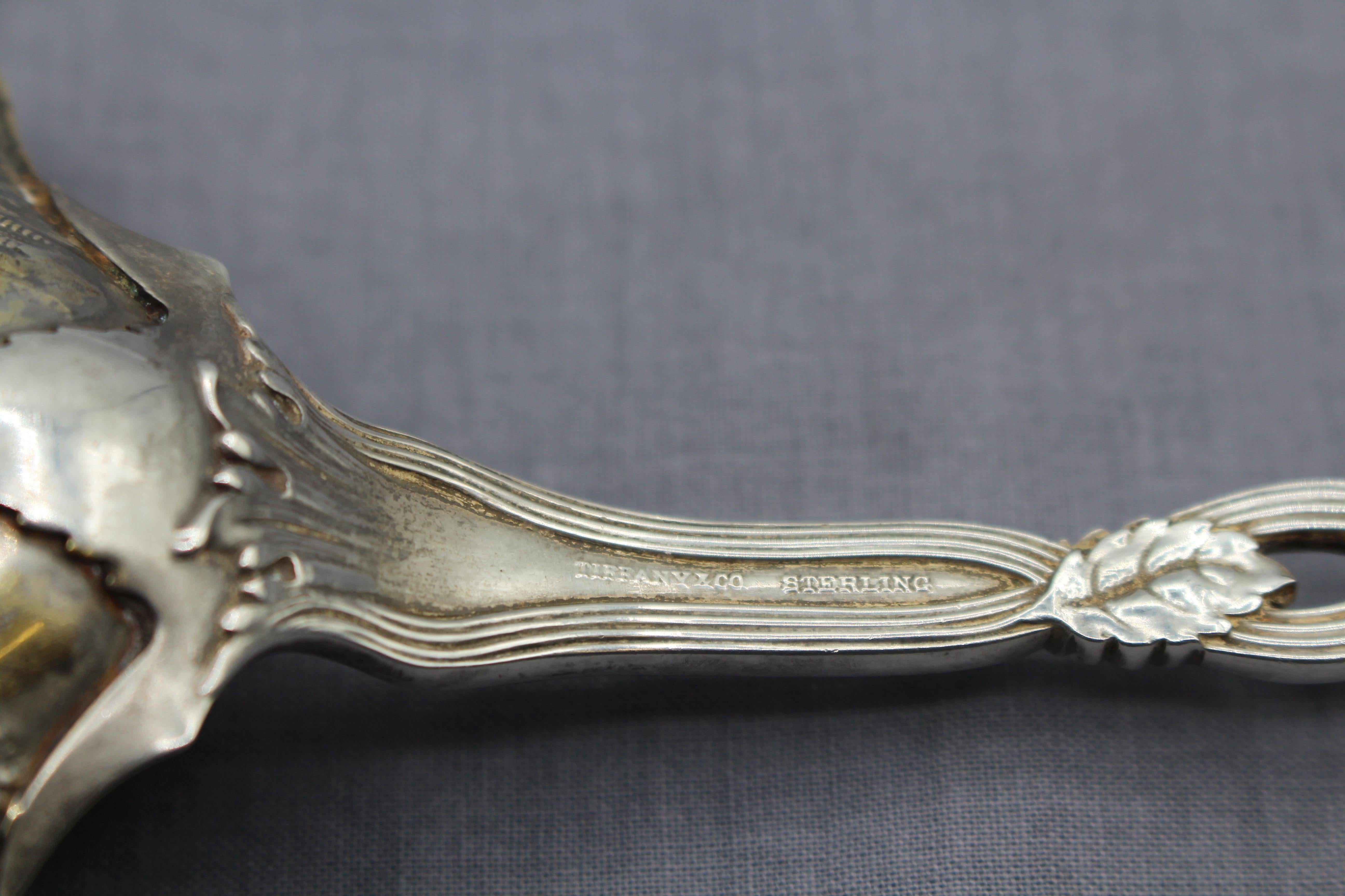 Tiffany & Co Sterling & Gold Washed Strawberry Vine Pattern Serving Spoon For Sale 1