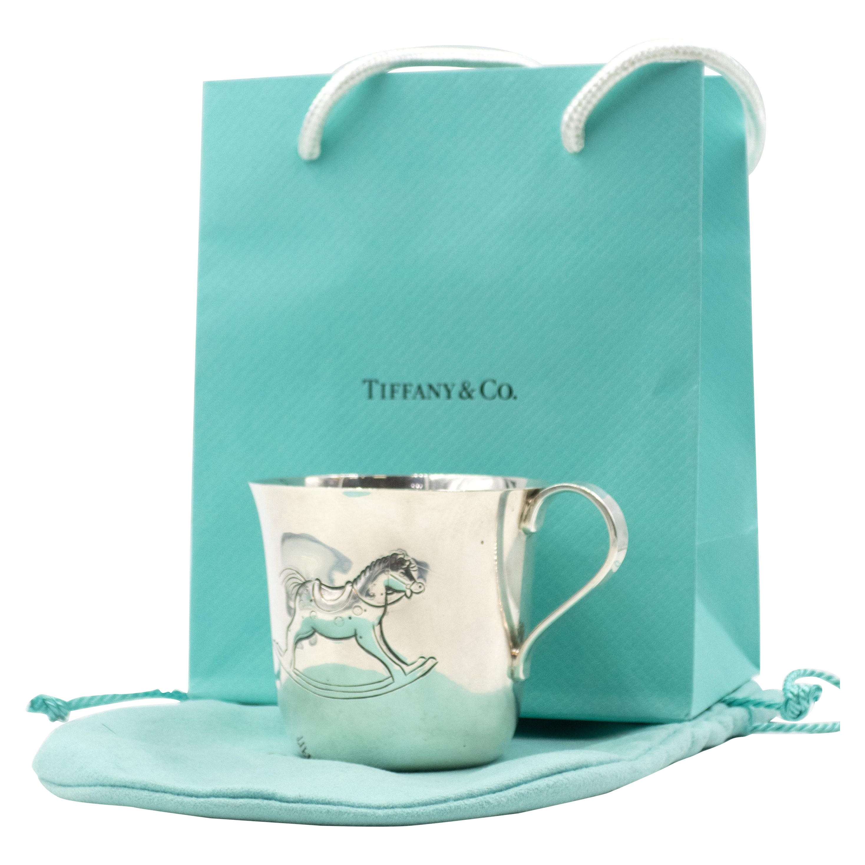 Tiffany 
Co. Sterling Hand-Chased Rocking Horse Baby Cup For Sale