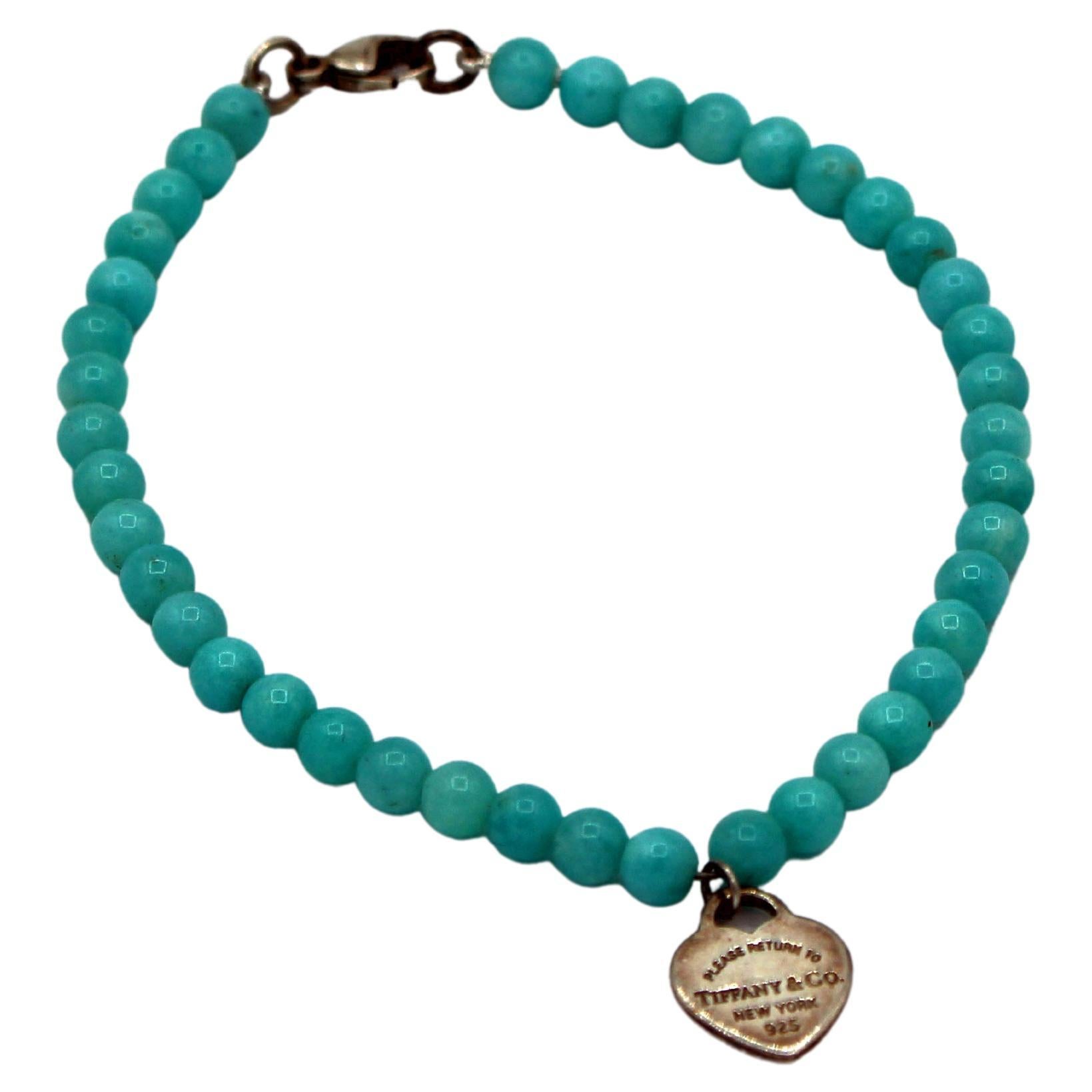 Tiffany & Co. Sterling Heart Tag & Amazonite Bracelet with Sterling Clasp