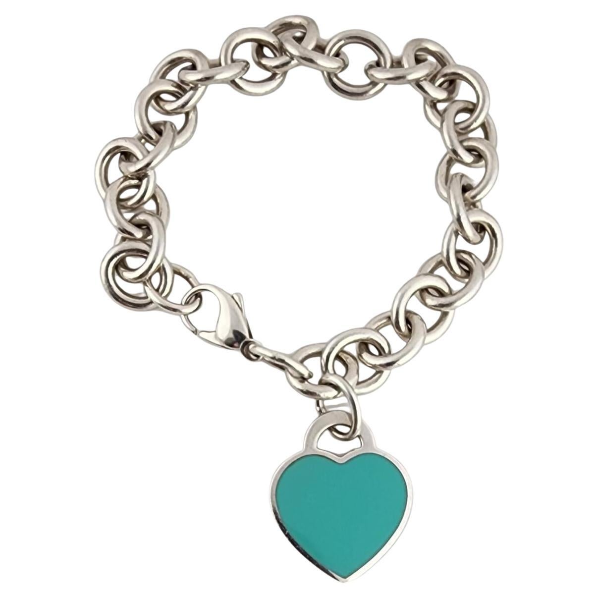 Tiffany
Co Sterling "Return To Tiffany" Blue Enamel Heart Tag Bracelet #23988