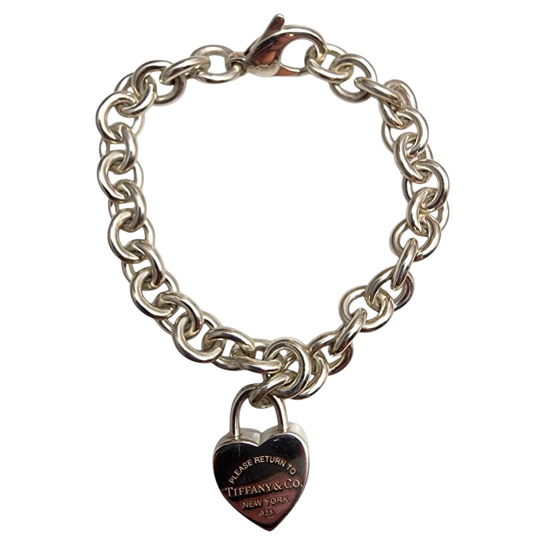 Tiffany & Co. Sterling Return to Tiffany Heart Padlock Charm Bracelet #25377