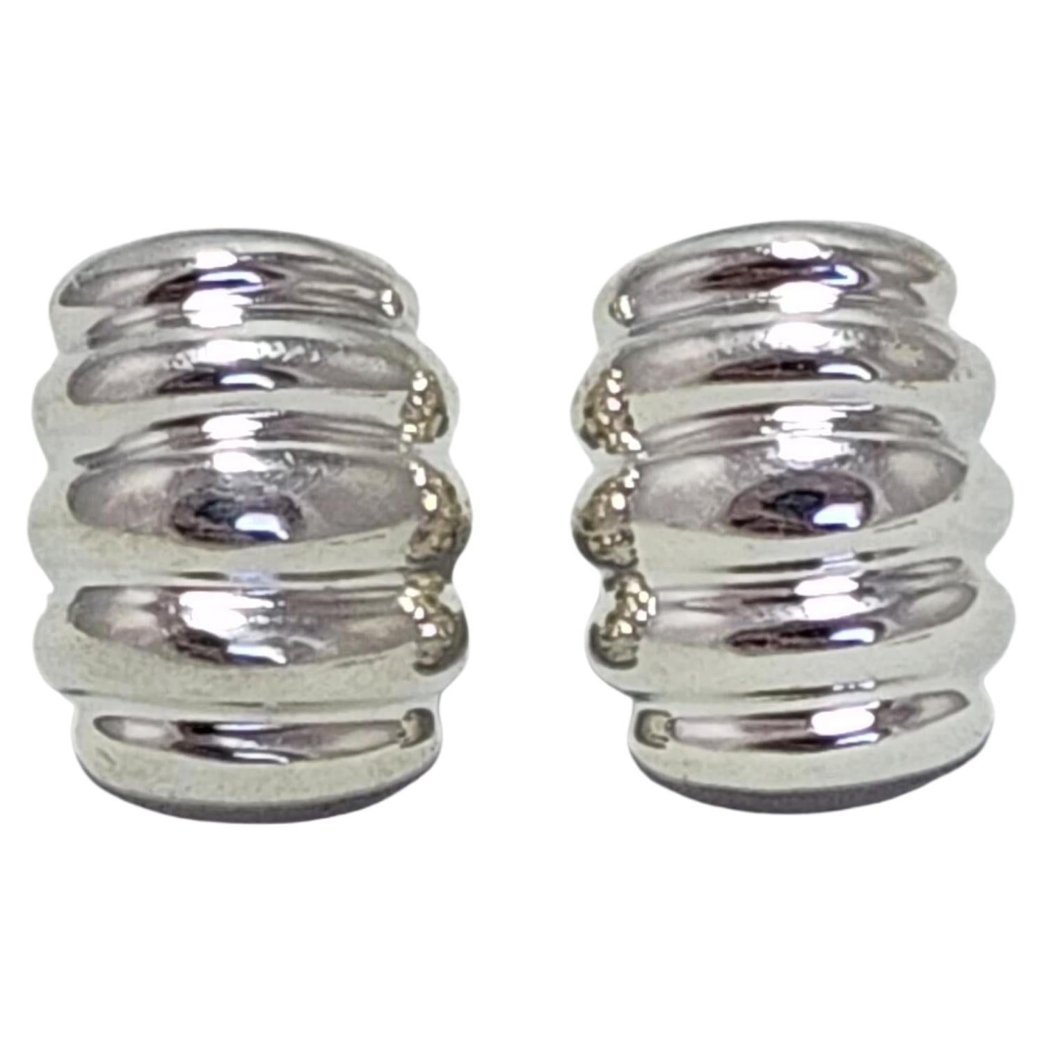 Tiffany
Co Sterling Silver 14K Gold Posts Ribbed Earrings #24126