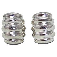 Tiffany 
Co Sterling Silver 14K Gold Posts Ribbed Earrings #24126