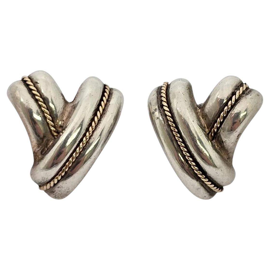 Tiffany & Co Sterling Silver 14K Gold Rope Accent Crossover Earrings #21788