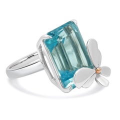 Tiffany & Co. Sterling Silver & 18 Karat White Gold Blue Topaz w/ Butterfly Ring