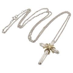 Tiffany & Co. Sterling Silver 18 Karat Yellow Gold Cross Pendant Necklace