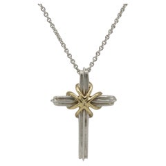 Tiffany & Co. Sterling Silver 18 Karat Yellow Gold Cross Pendant Necklace