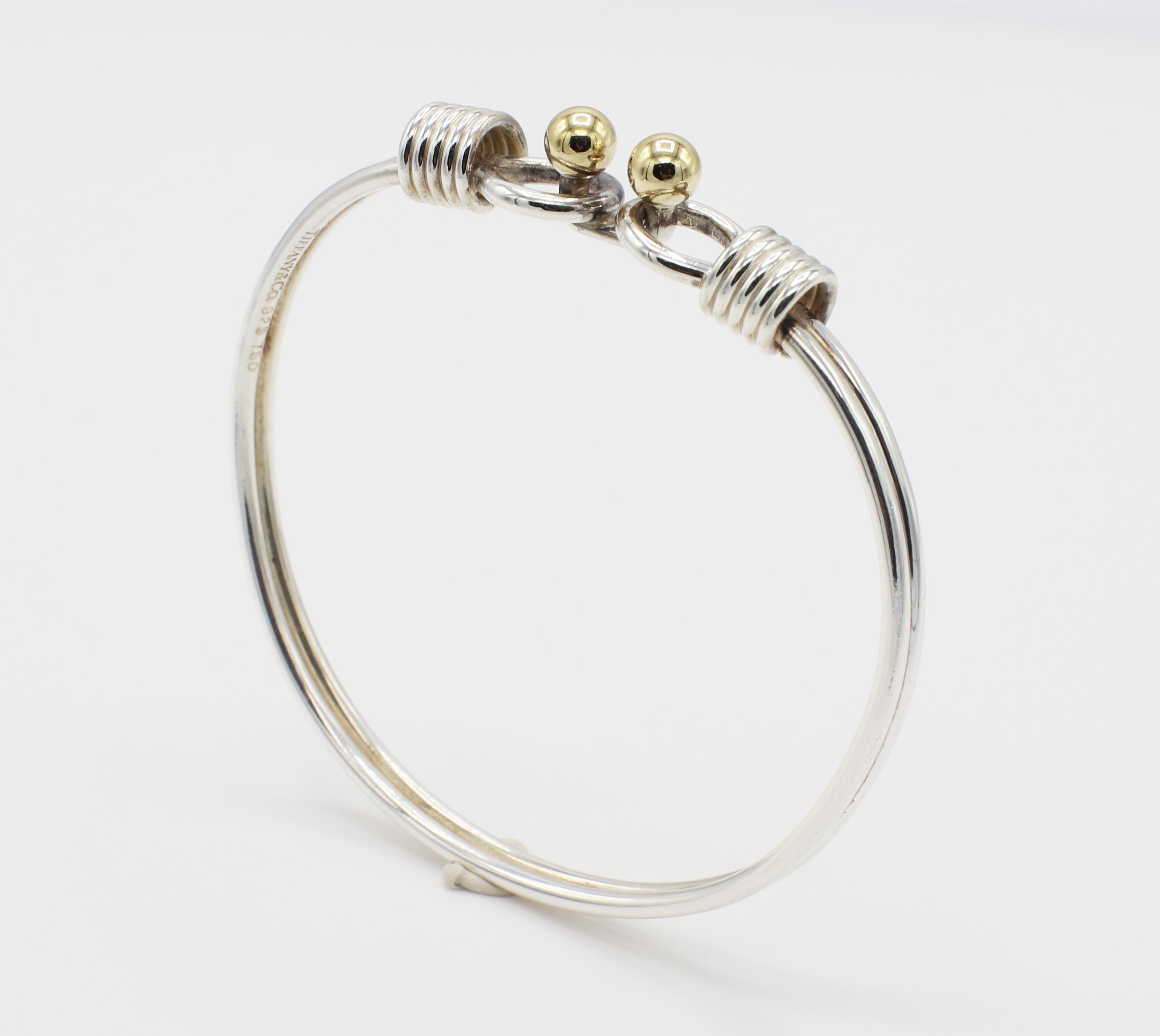 Contemporary Tiffany & Co. Sterling Silver & 18 Karat Yellow Gold Double Ball Bangle Bracelet