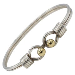 Tiffany & Co. Sterling Silver & 18 Karat Yellow Gold Double Ball Bangle Bracelet