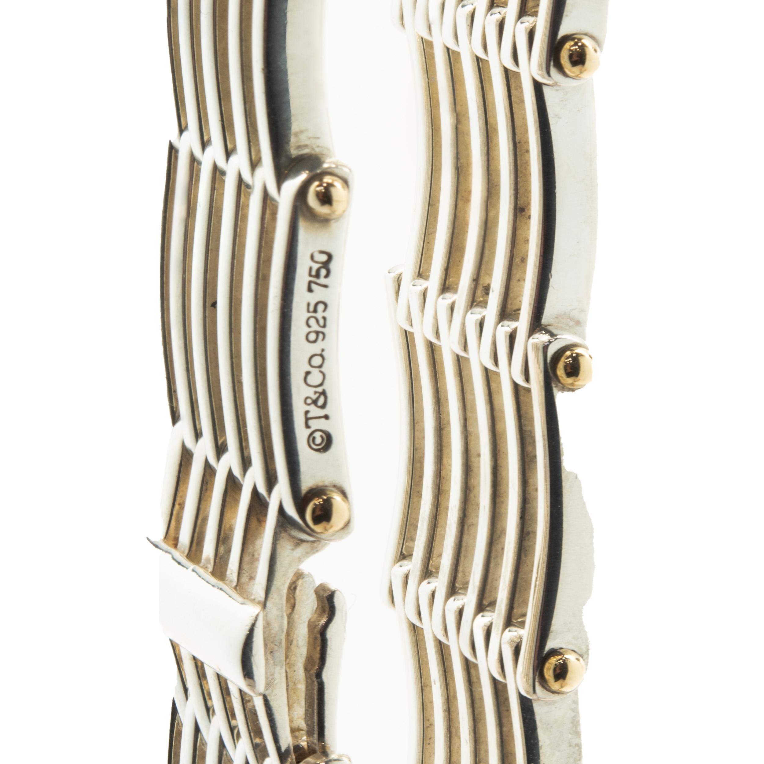 Tiffany & Co. Sterling Silver & 18 Karat Yellow Gold Gate Link Bracelet In Excellent Condition In Scottsdale, AZ