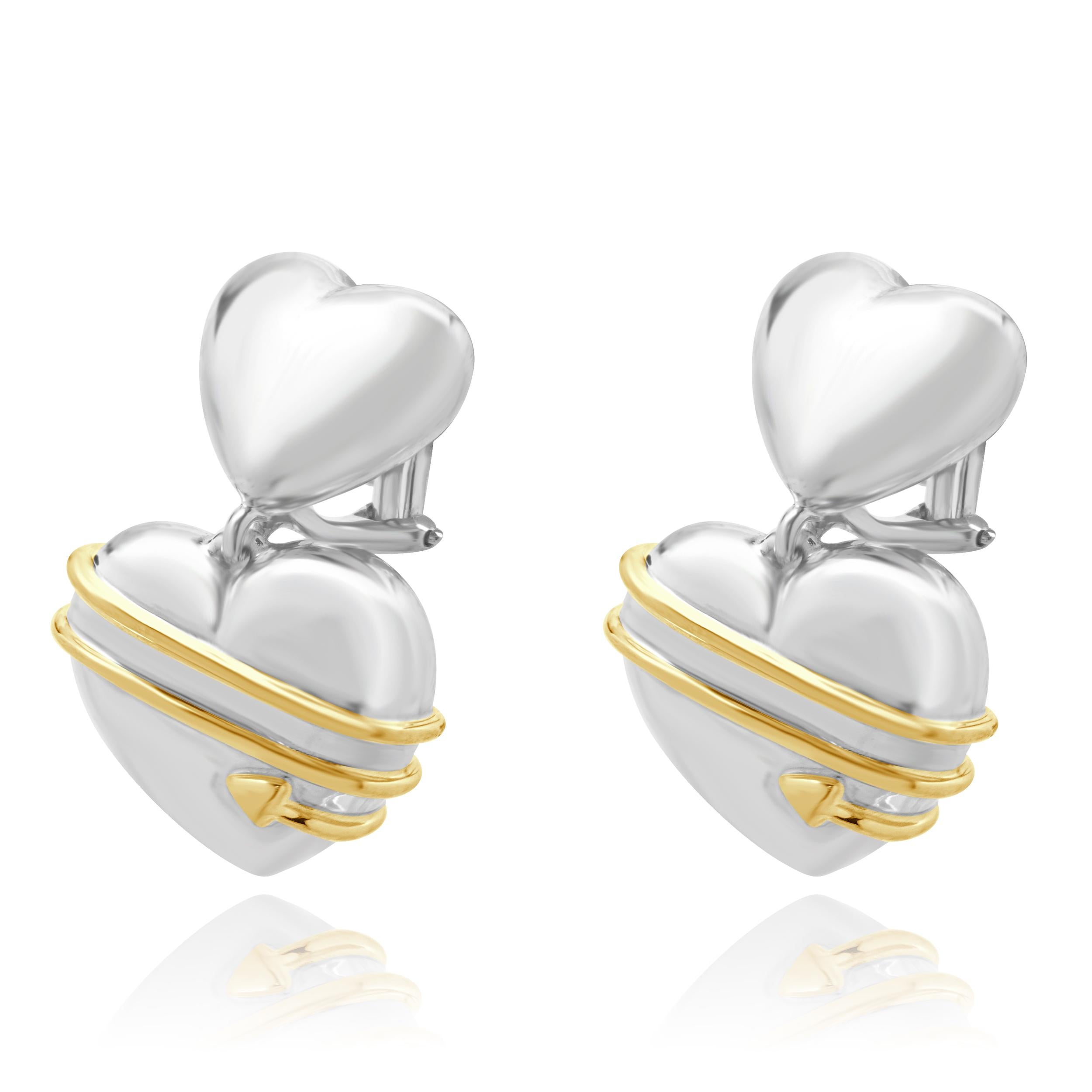 Designer: Tiffany & Co. 
Material: sterling silver / 18k yellow gold
Dimensions: earrings measure approximately 31mm x 19.6mm
Weight: 15.99 grams

