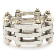 Tiffany & Co. Sterling Silver & 18 Karat Yellow Gold Mesh Link Ring