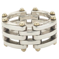 Tiffany & Co. Sterling Silver & 18 Karat Yellow Gold Mesh Link Ring