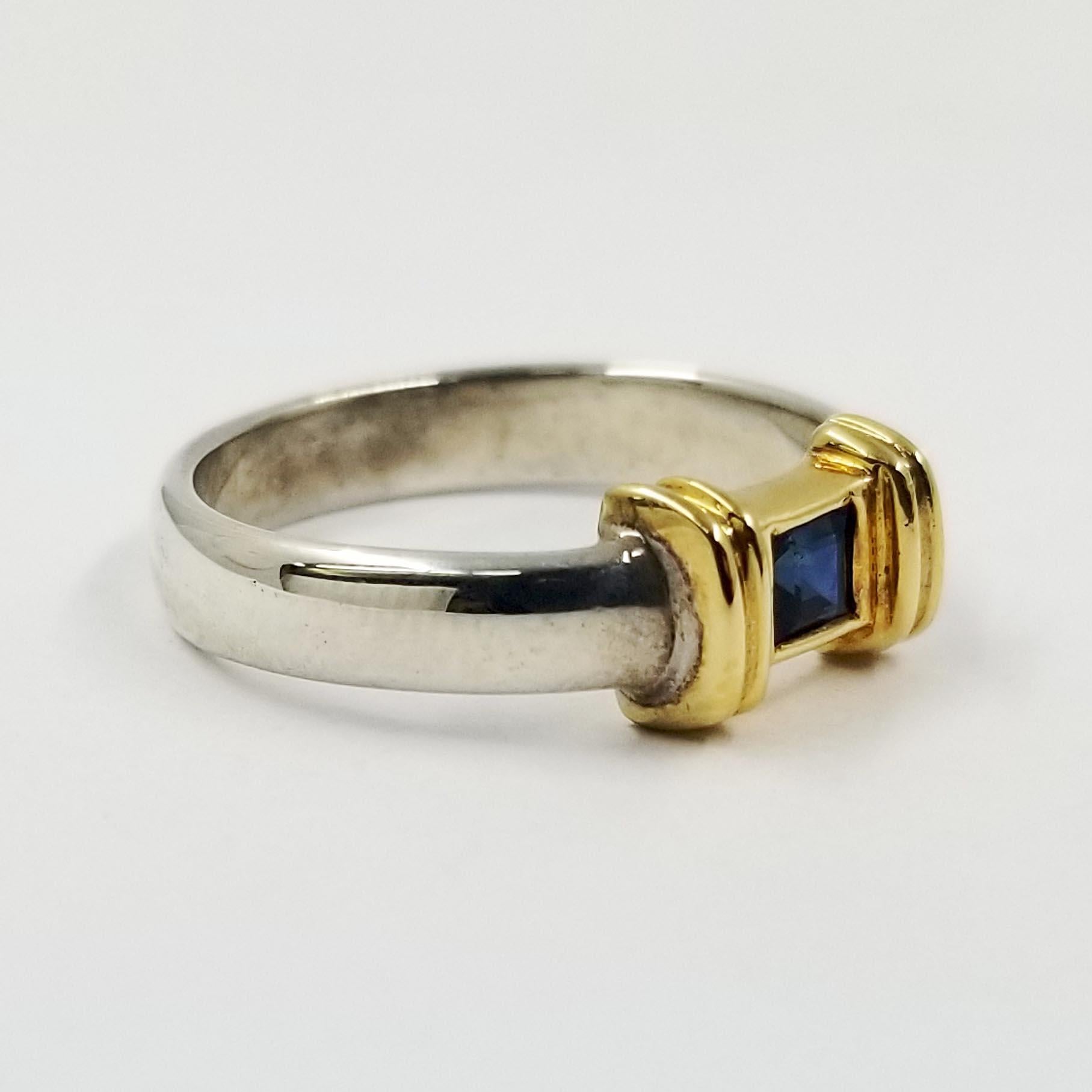 Tiffany & Co. Sterling Silver and 18 Karat Yellow Gold Sapphire Solitaire Band In Excellent Condition In Coral Gables, FL