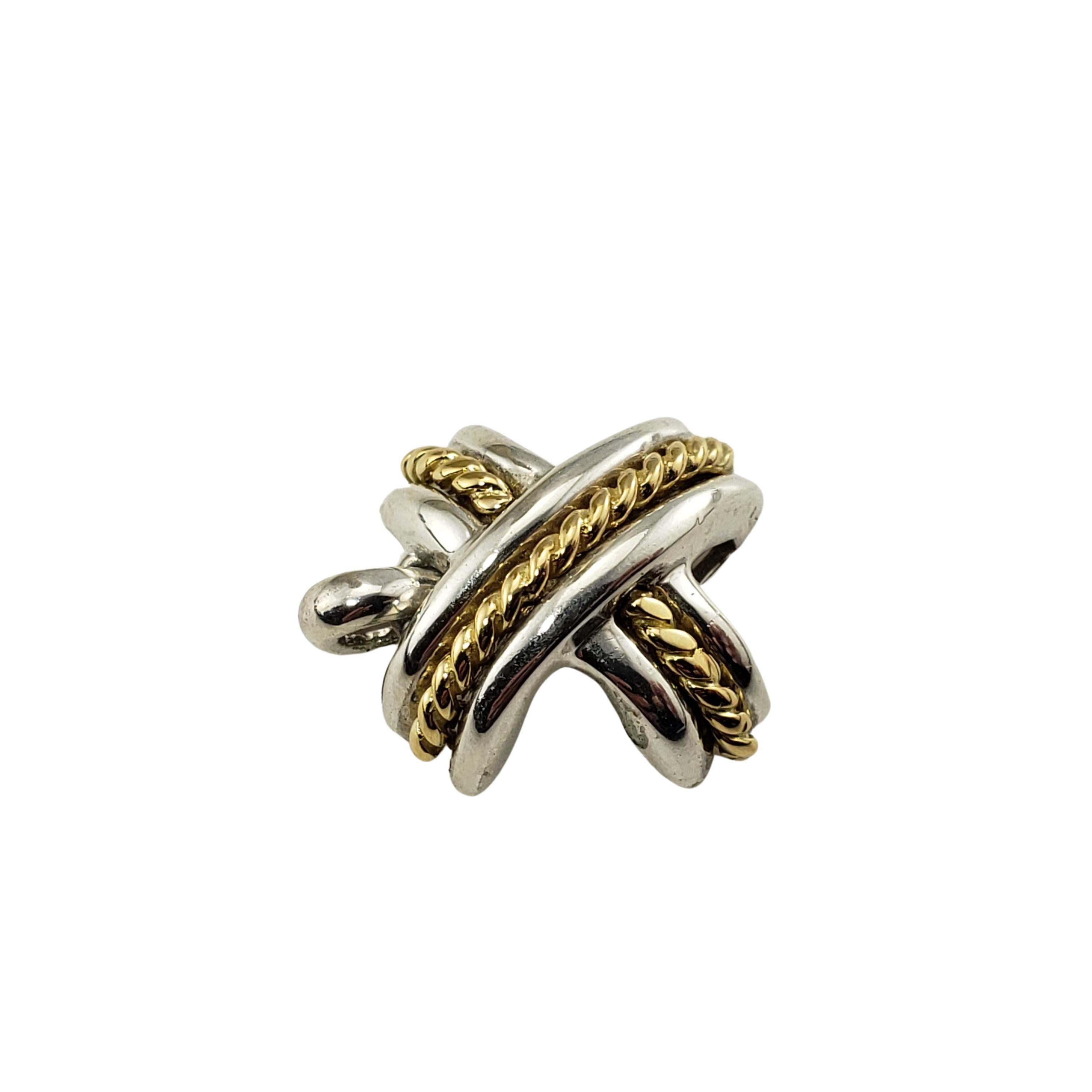 Tiffany & Co. Sterling Silver 18 Karat Yellow Gold X Pendant #18505 In Good Condition For Sale In Washington Depot, CT