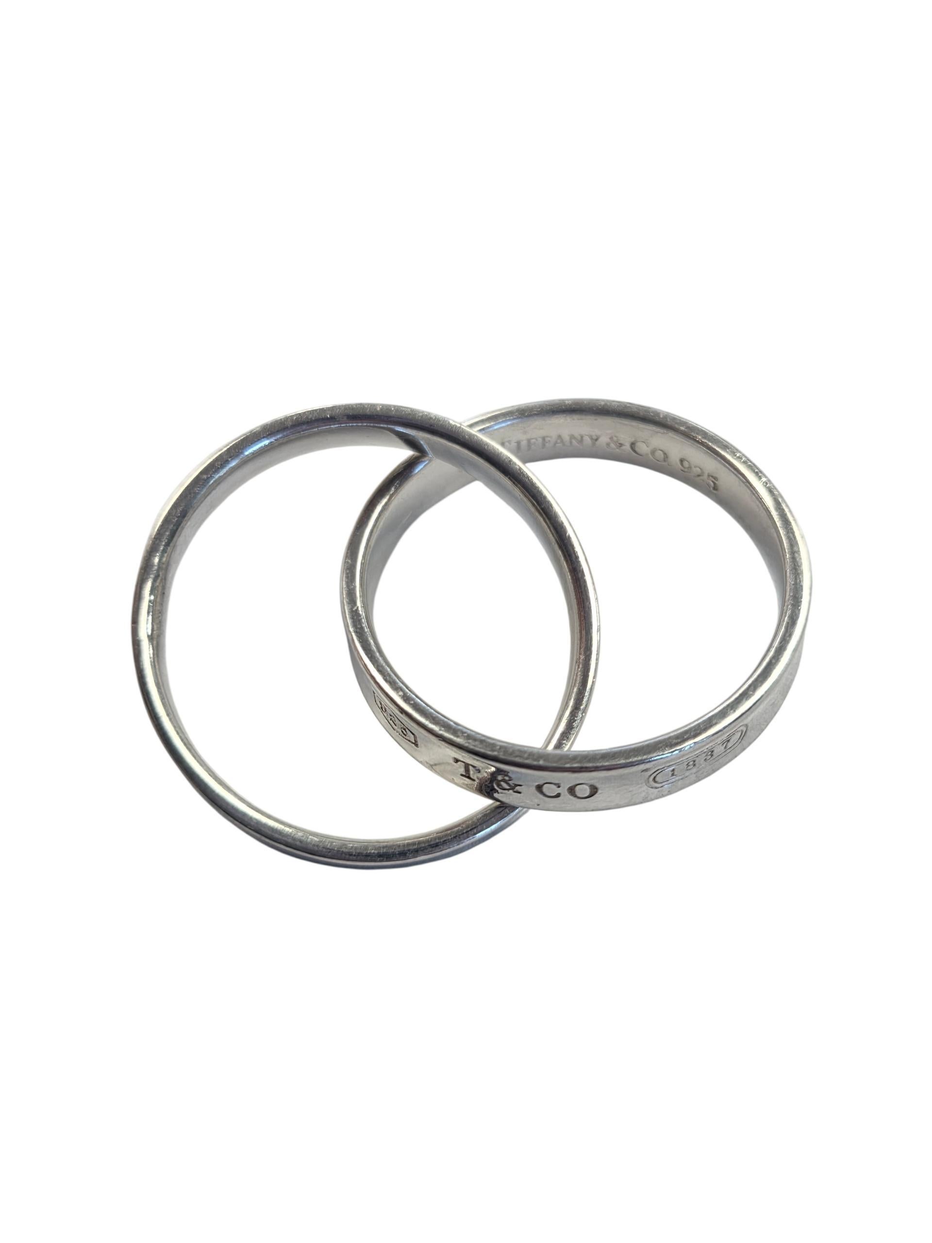 Tiffany & Co. Sterling Silber 1837 Double Interlocking Band Ring #24076 im Zustand „Gut“ im Angebot in Washington Depot, CT