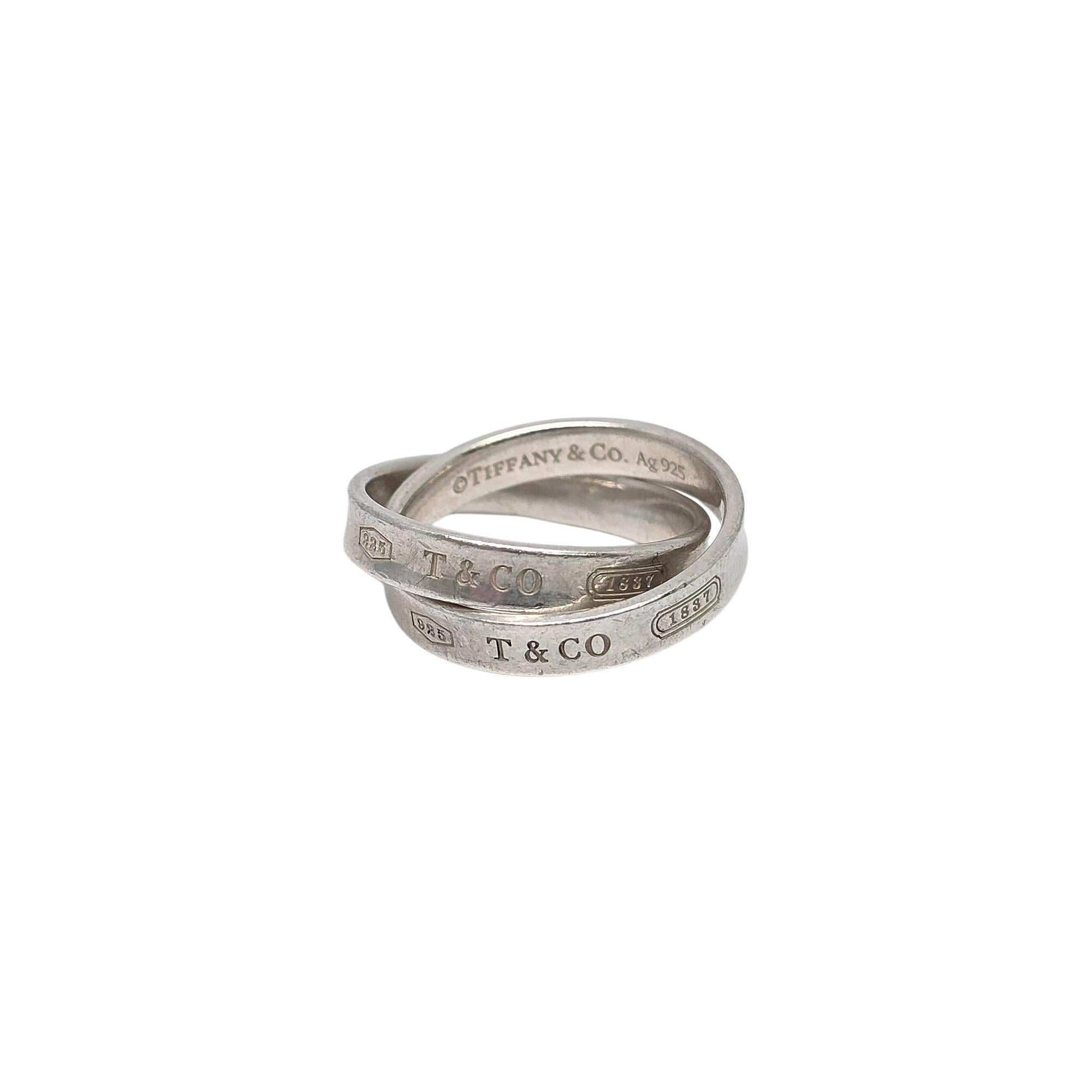 Donna Tiffany & Co Sterling Silver 1837 Interlocking Circles Ring Size 5 #21787 in vendita