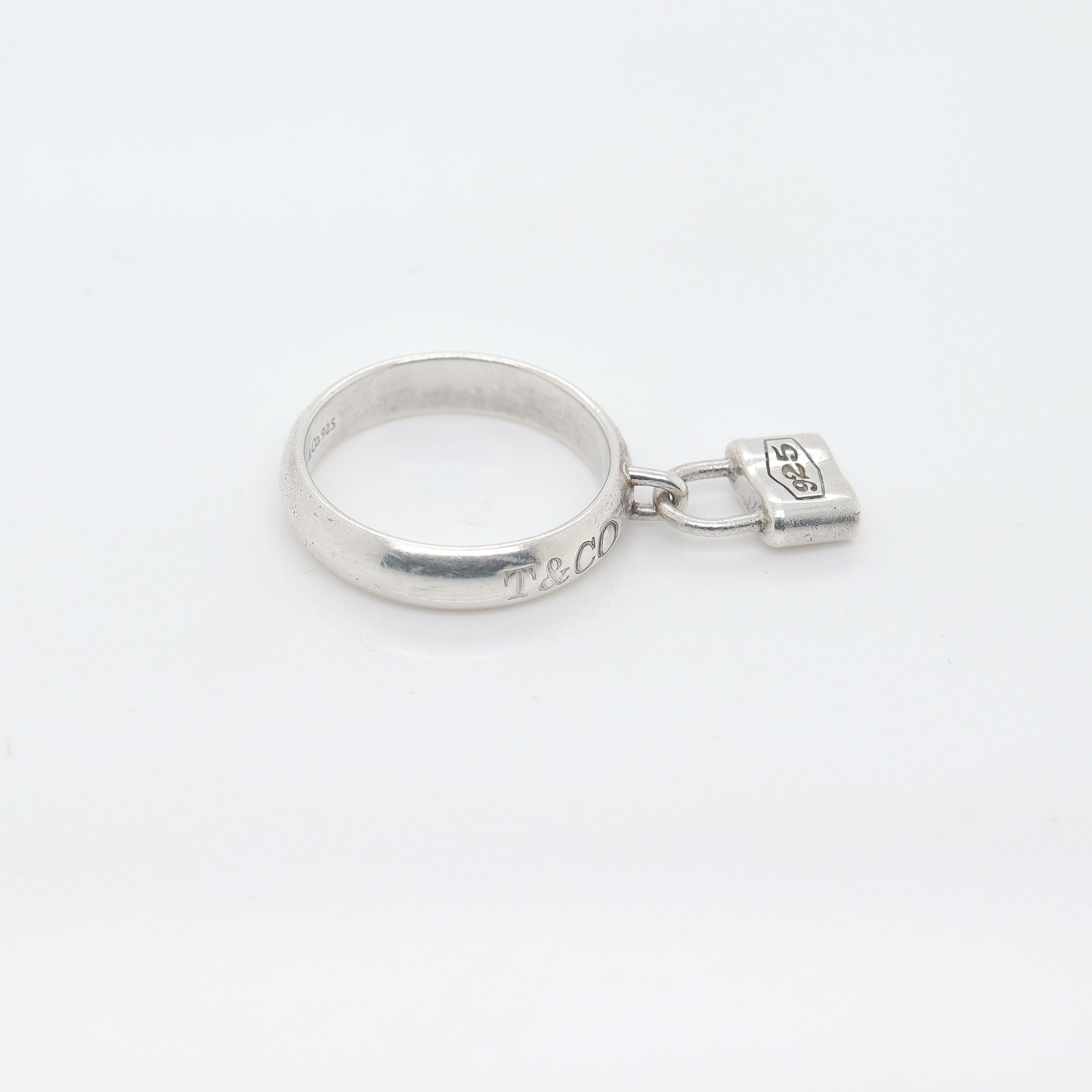 Tiffany & Co Sterling Silver 1837 Lock Charm Band Ring 3