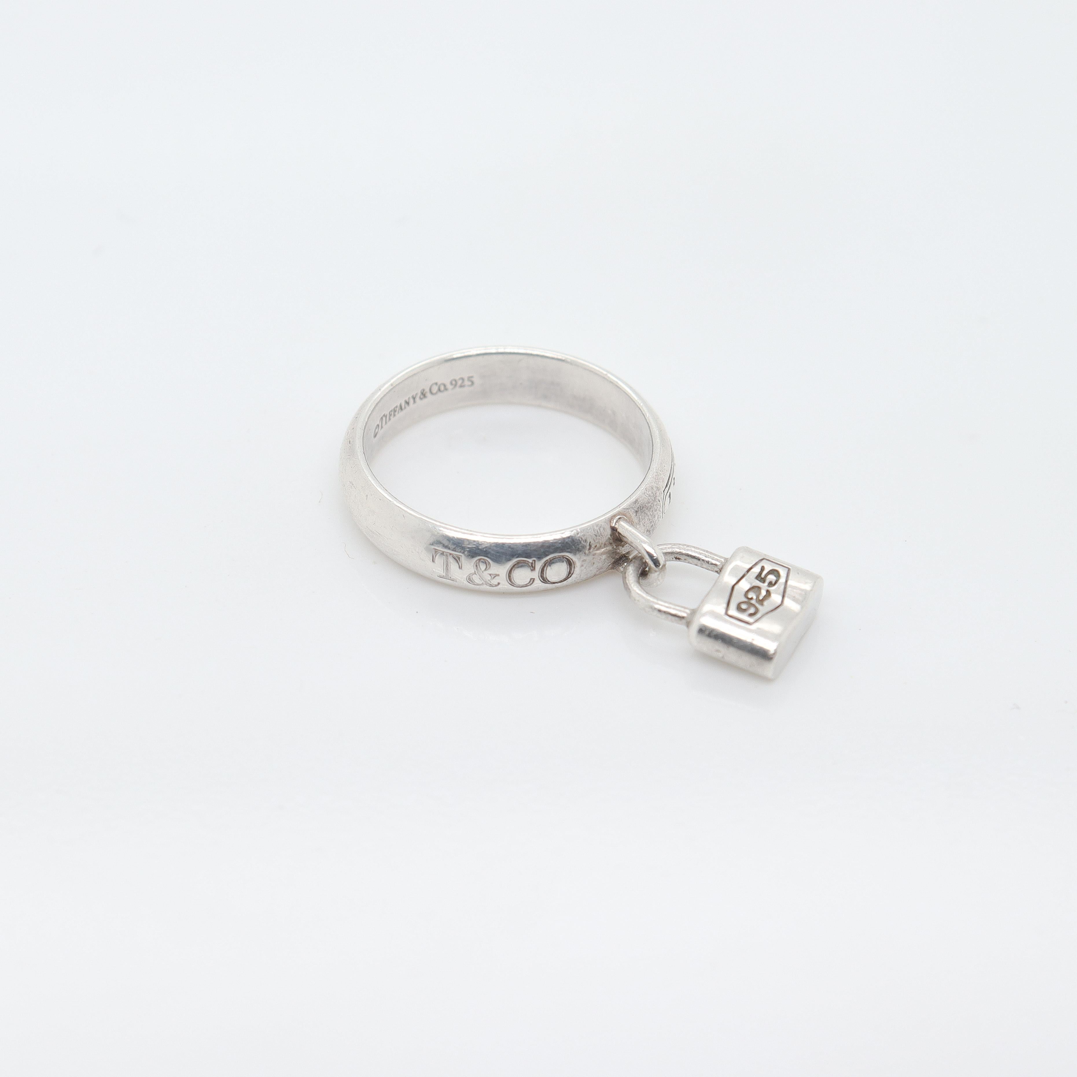 Tiffany & Co Sterling Silver 1837 Lock Charm Band Ring 4