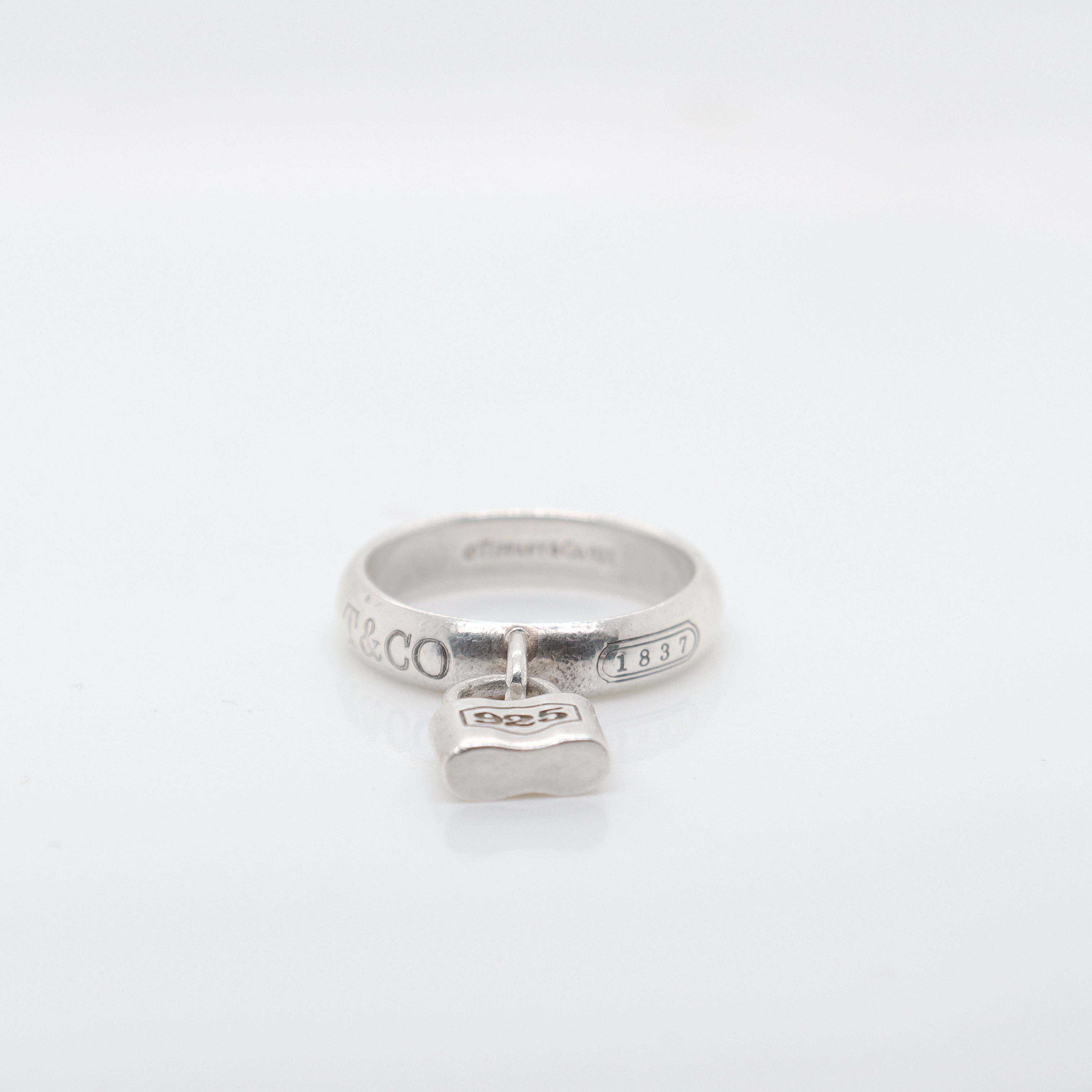 Tiffany & Co Sterling Silver 1837 Lock Charm Band Ring 6