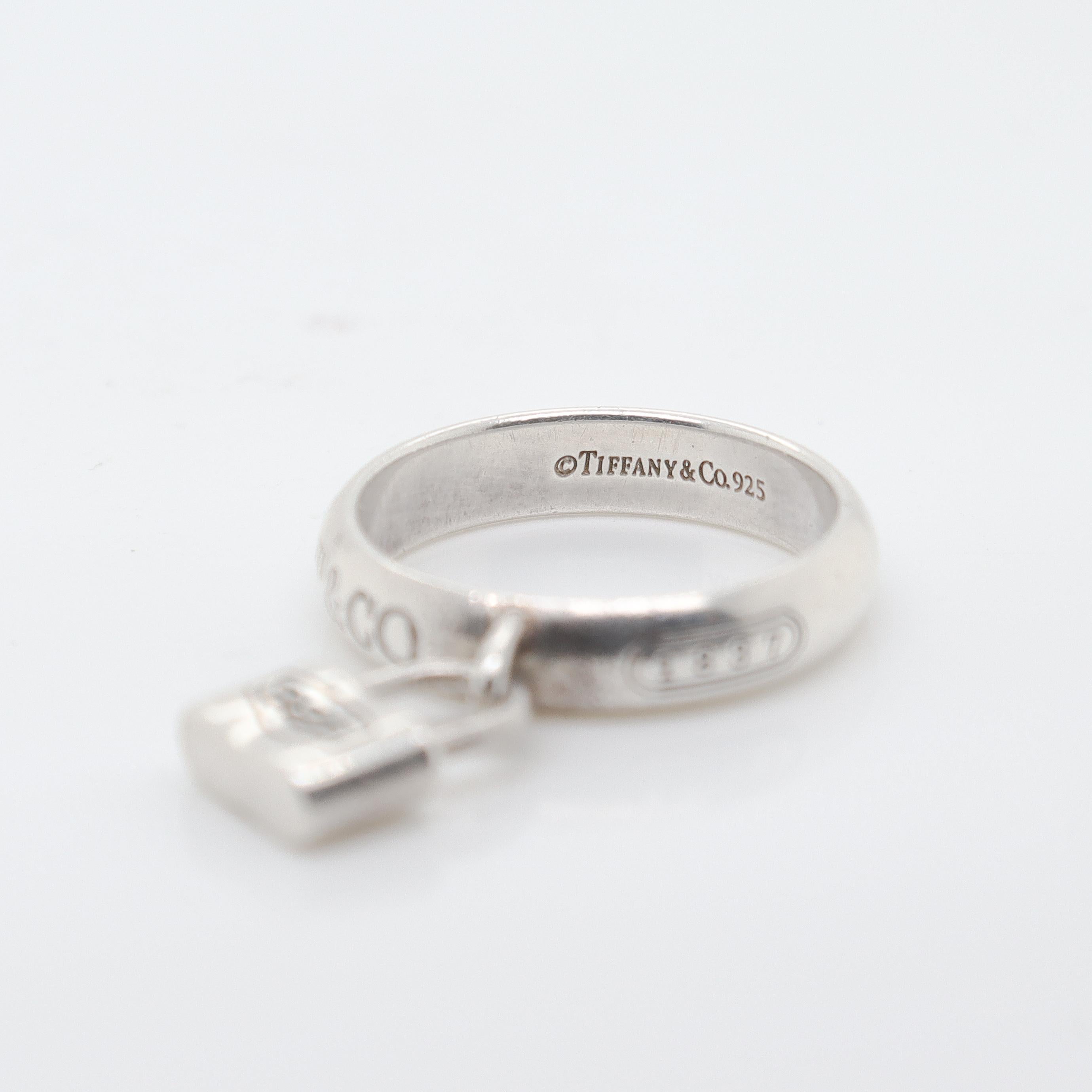 Women's Tiffany & Co Sterling Silver 1837 Lock Charm Band Ring