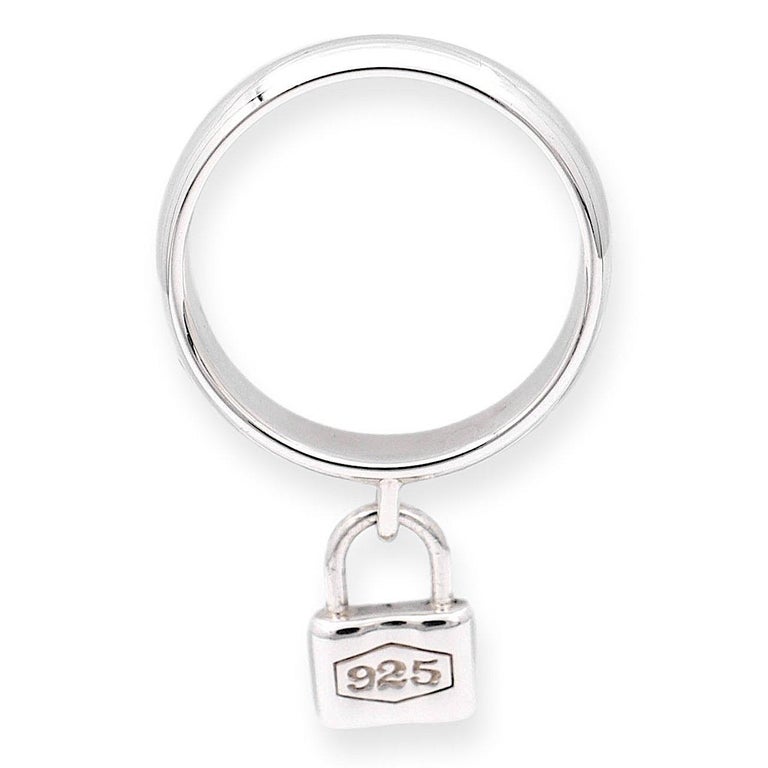 Tiffany and Co. Sterling Silver 1837 Padlock Charm Band Ring Size