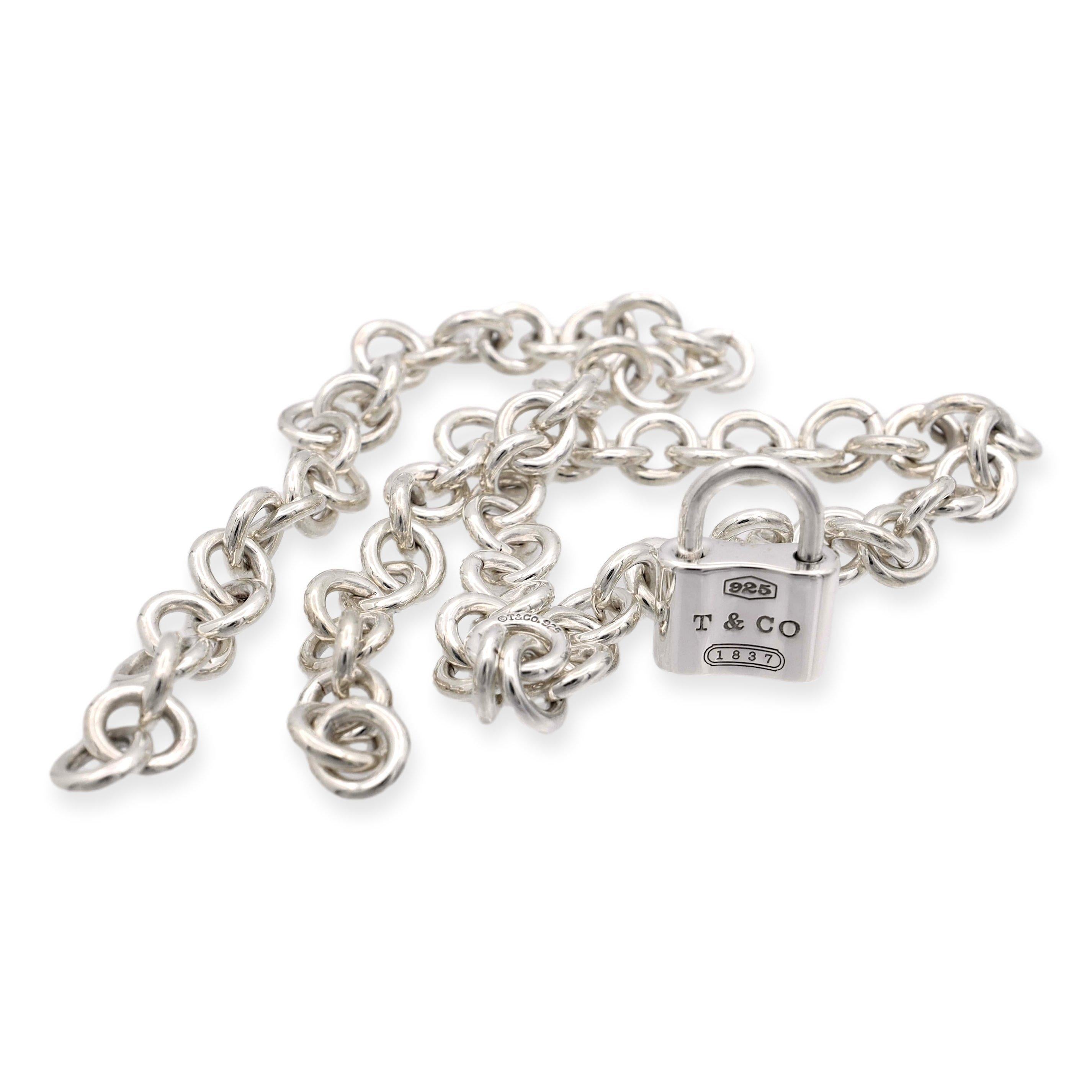 Tiffany & Co. large link choker necklace from the 1837 collection finely crafted in fine sterling silver featuring a large padlock charm pendant hanging off a 16