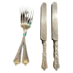 Antique Tiffany & Co Sterling Silver 1872 Persian Pattern 2 Pair of Fork and Knife Set