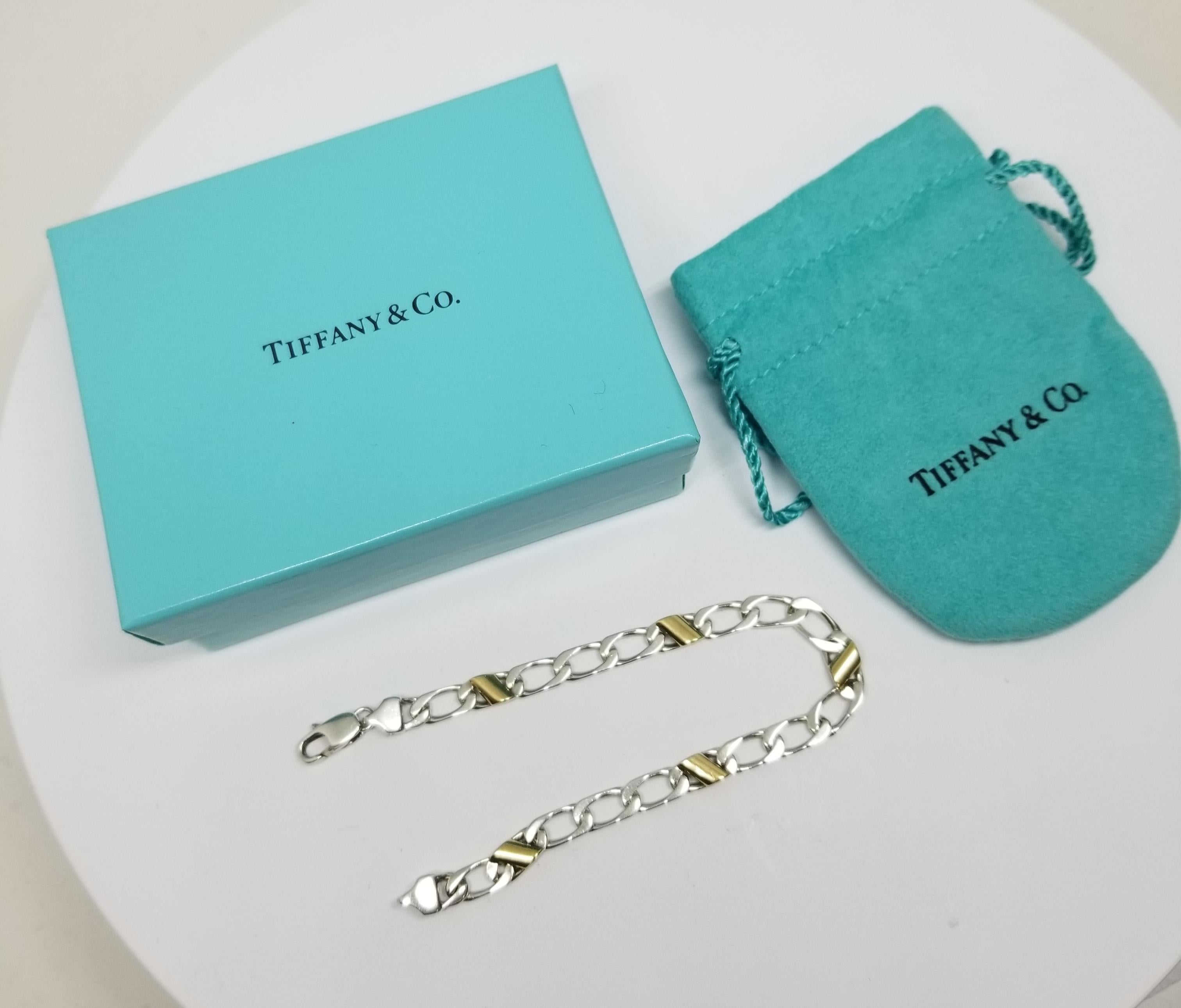 Modern Tiffany & Co. Sterling Silver 18 Karat 18 Carat Gold Link Bracelet