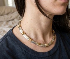 Tiffany & Co. Sterling Silver 18K Gold Bar Link Necklace Vintage