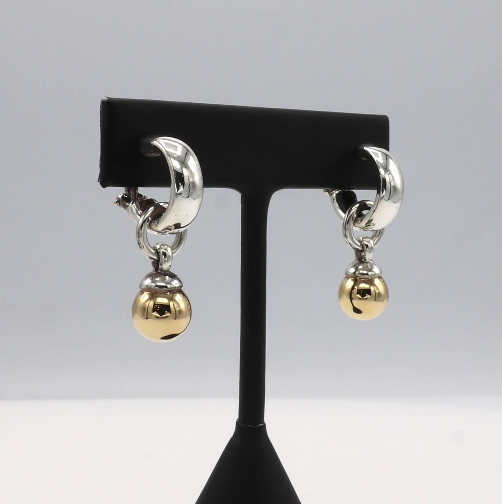 Tiffany & Co. Abnehmbare Kugel-Ohrringe aus Sterlingsilber und 18 Karat Gold 1995 (Zeitgenössisch)
