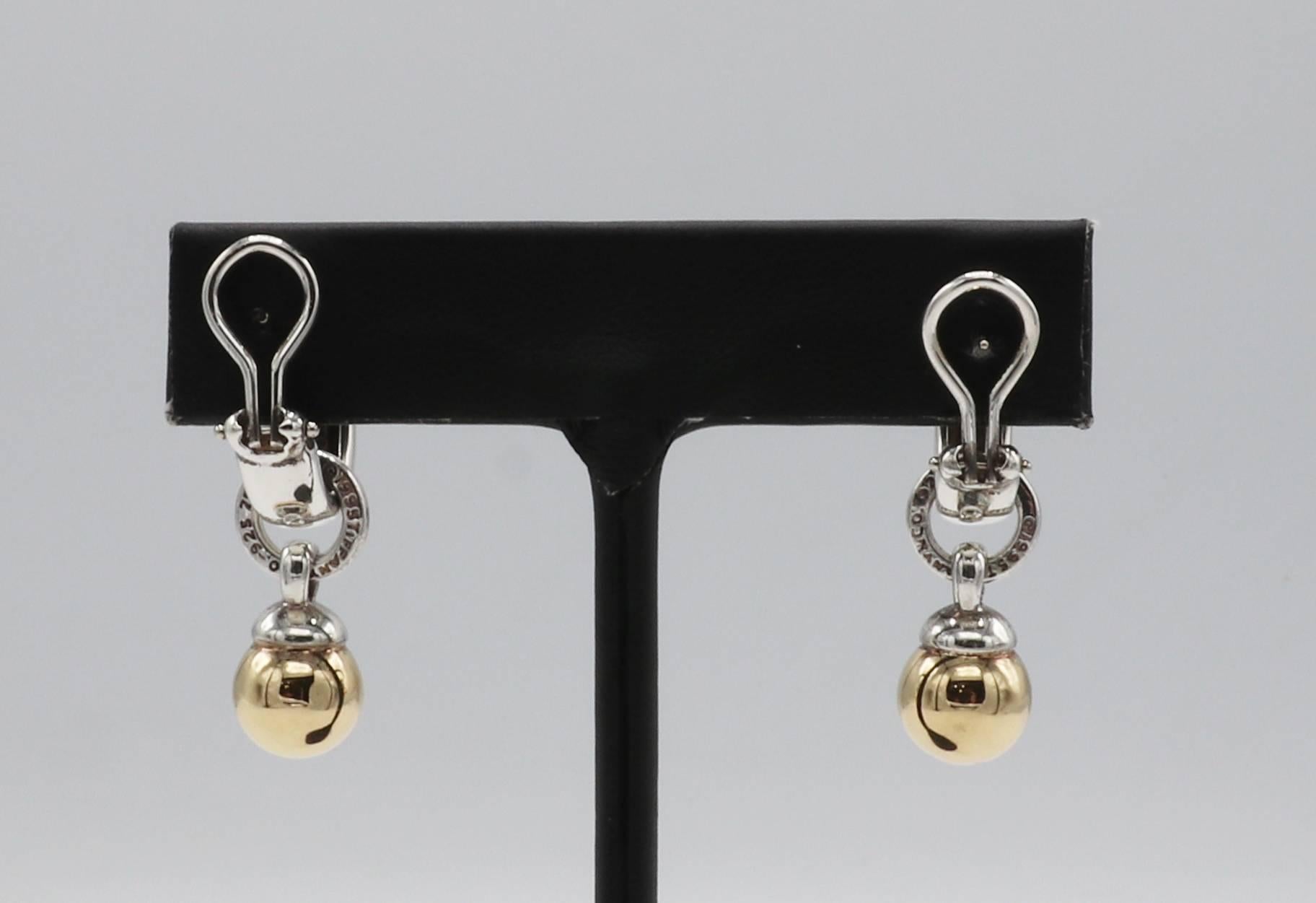 Tiffany & Co. Abnehmbare Kugel-Ohrringe aus Sterlingsilber und 18 Karat Gold 1995 im Zustand „Gut“ in  Baltimore, MD