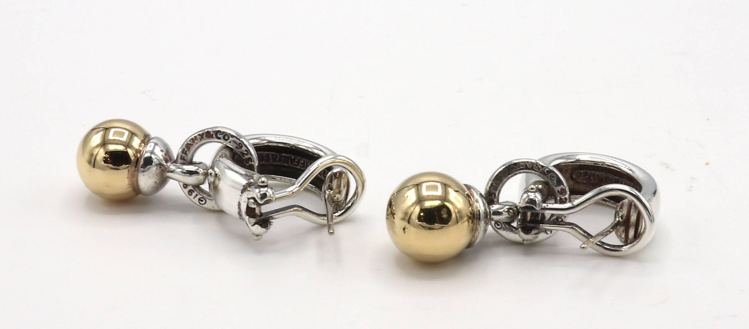 Tiffany & Co. Abnehmbare Kugel-Ohrringe aus Sterlingsilber und 18 Karat Gold 1995 1
