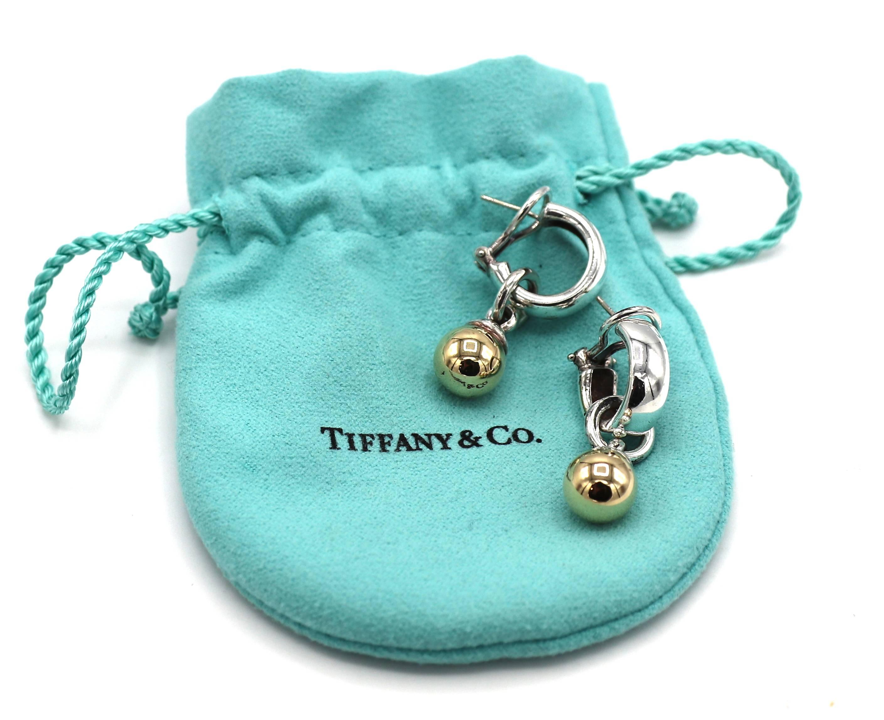 Tiffany & Co. Sterling Silver & 18K Gold Detachable Ball Hoop Earrings 1995 1