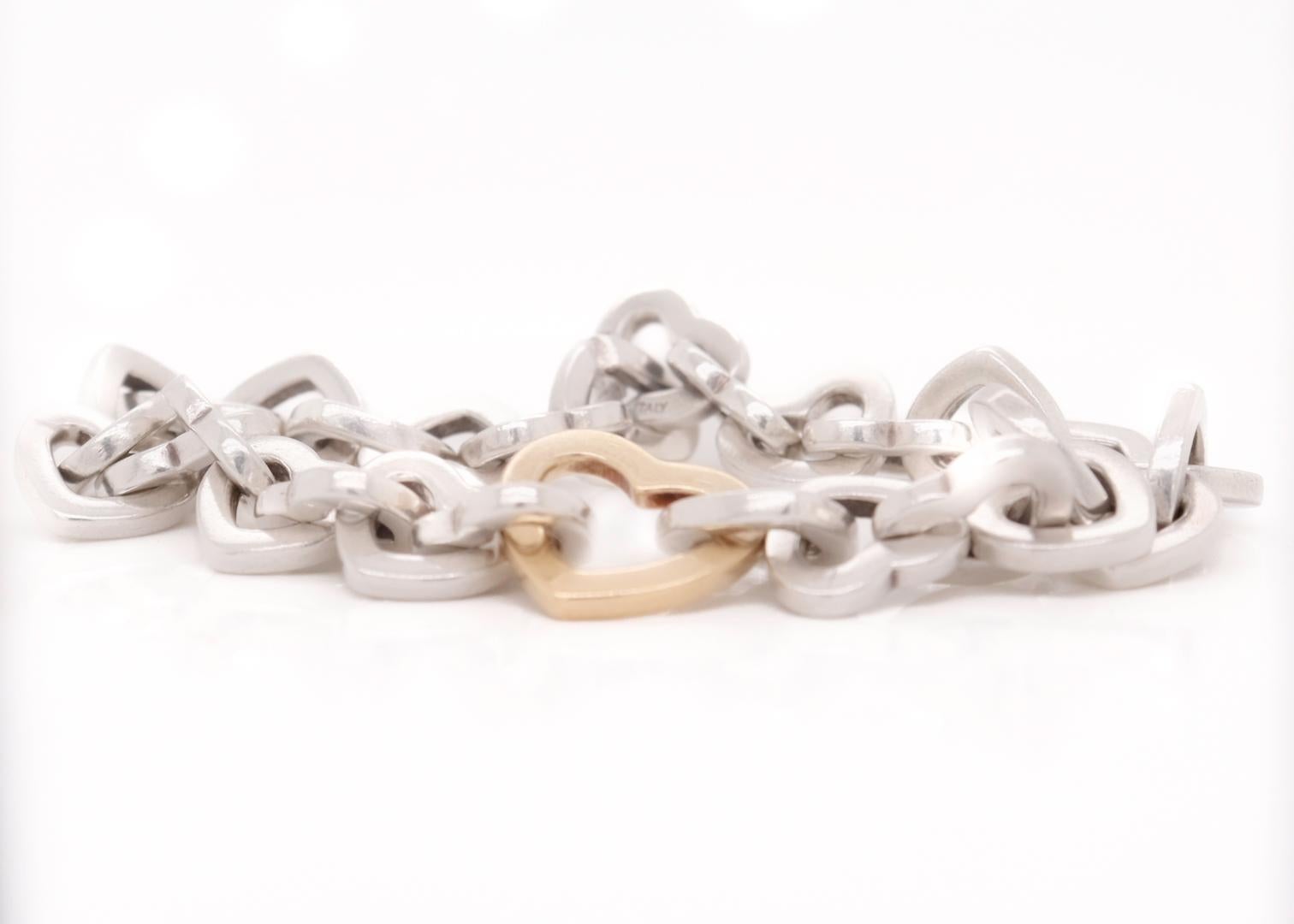 Tiffany & Co. Sterling Silver & 18K Gold Heart Link Bracelet 4