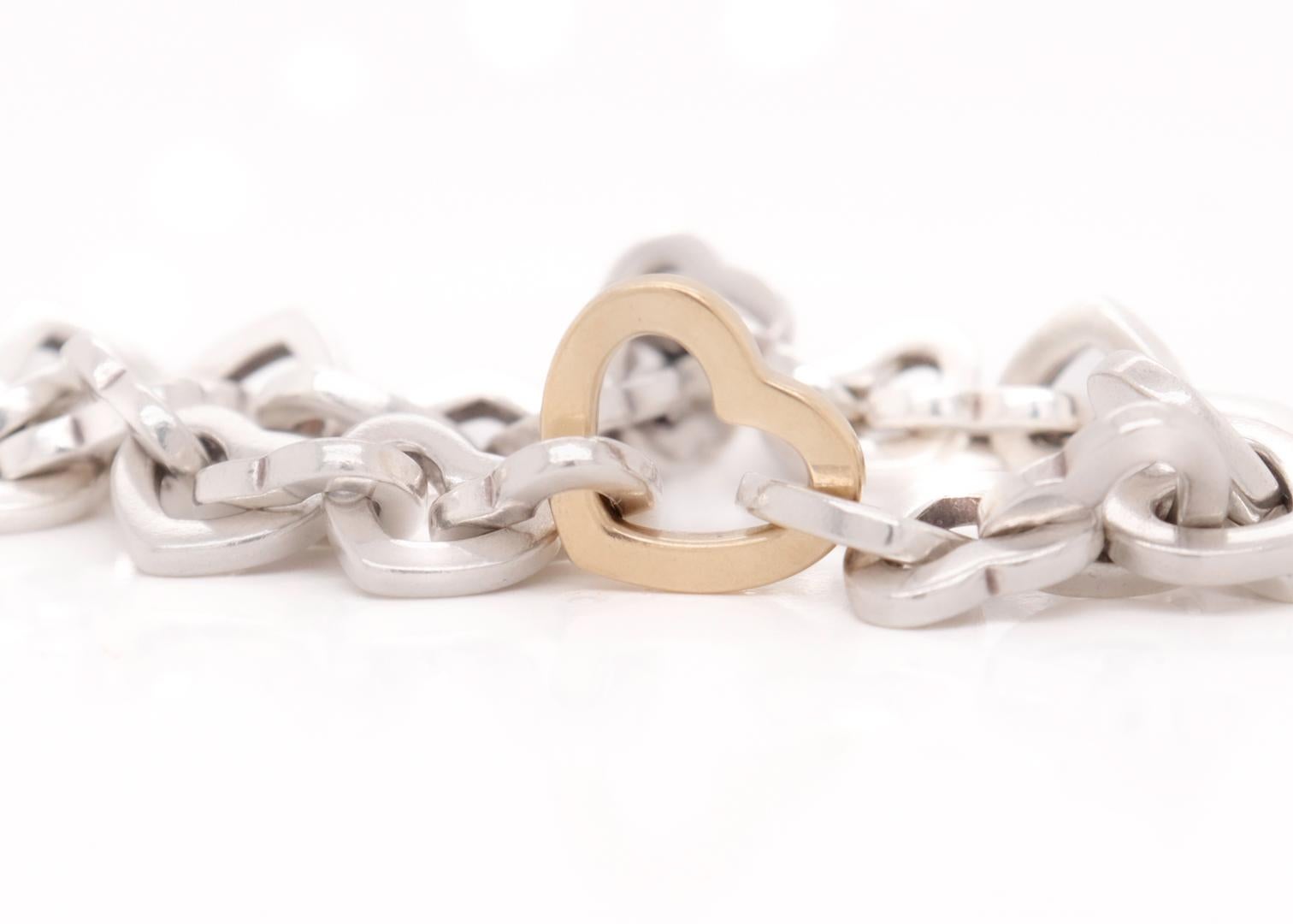 Tiffany & Co. Sterling Silver & 18K Gold Heart Link Bracelet 5