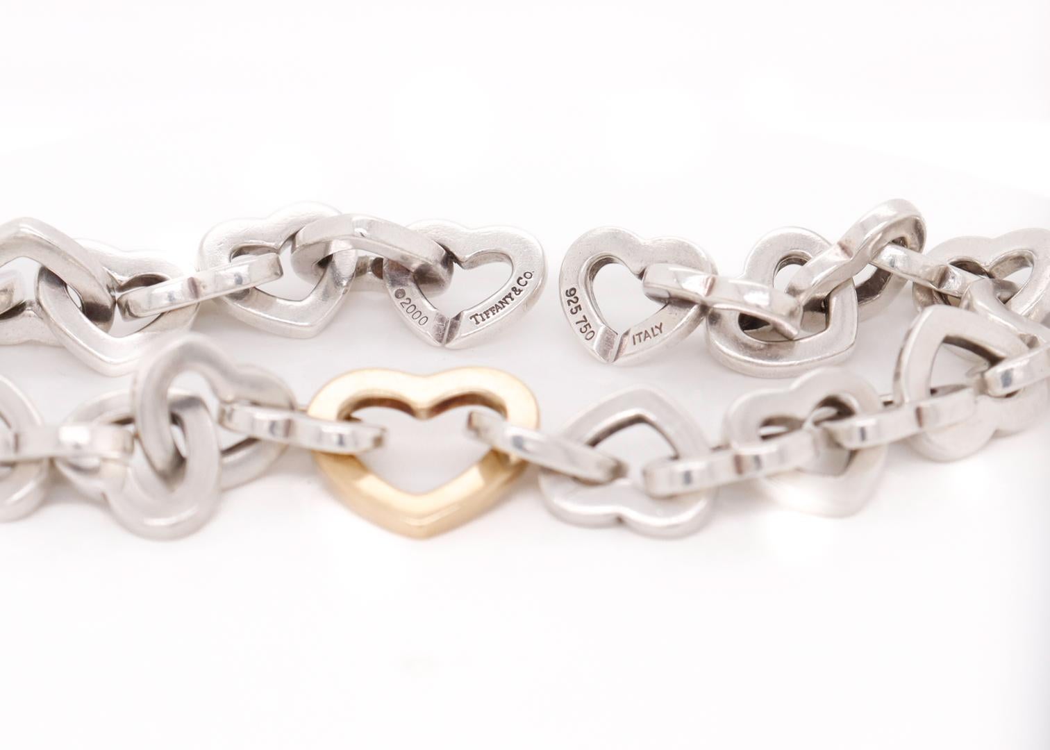 Women's Tiffany & Co. Sterling Silver & 18K Gold Heart Link Bracelet