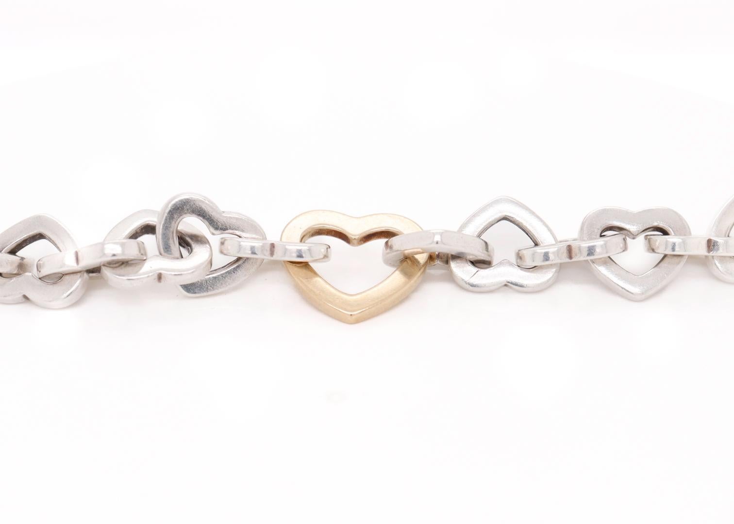 Tiffany & Co. Sterling Silver & 18K Gold Heart Link Bracelet 1