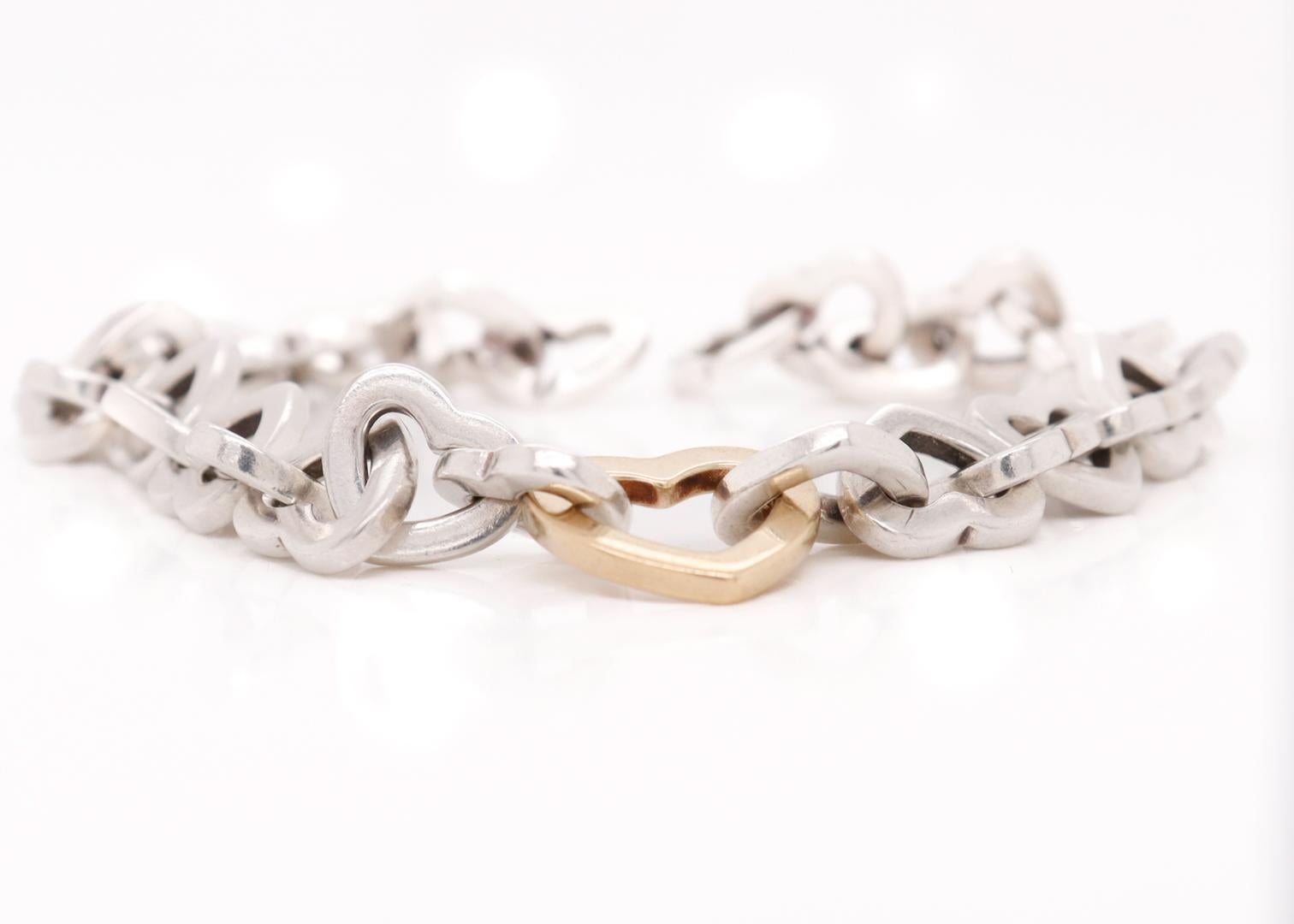 Women's Tiffany & Co. Sterling Silver & 18K Gold Heart Link Bracelet