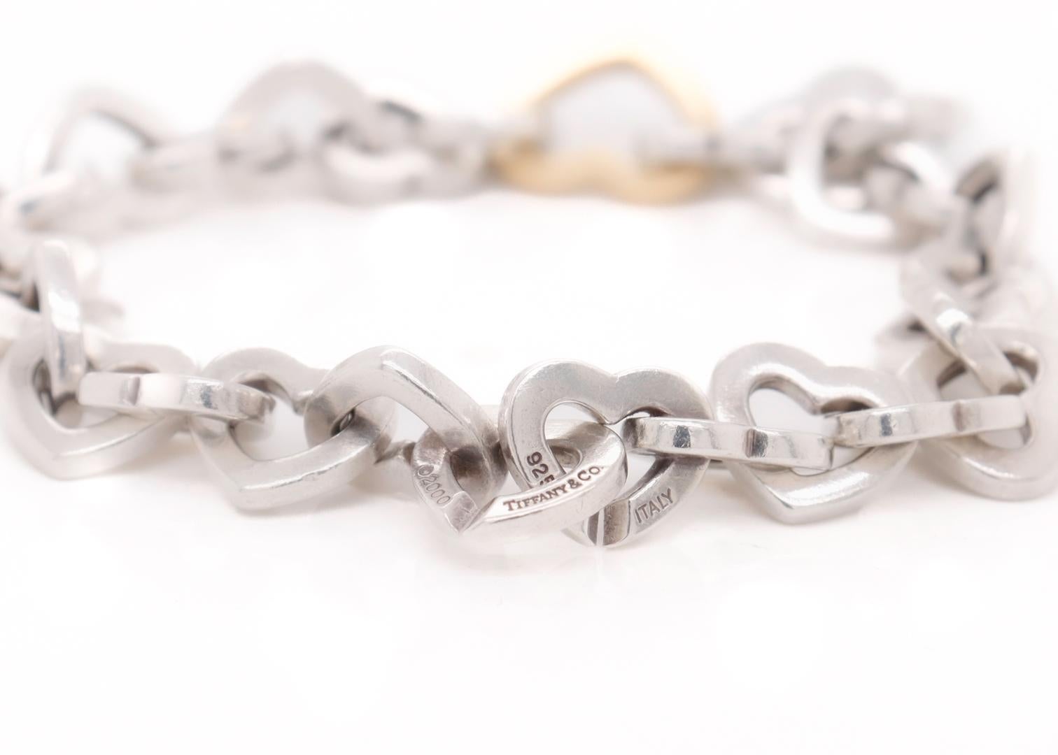 Tiffany & Co. Sterling Silver & 18K Gold Heart Link Bracelet 2