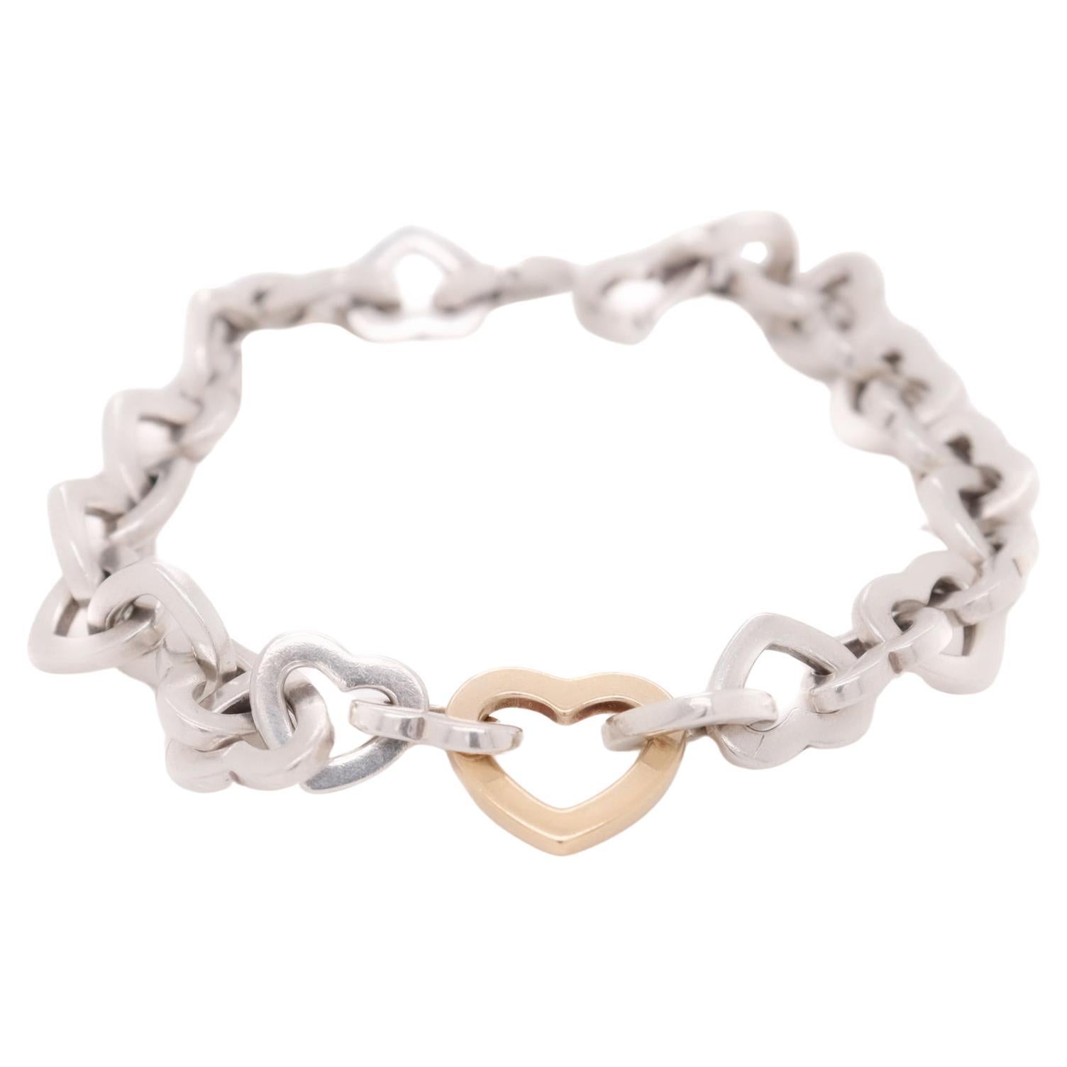 Tiffany & Co. Sterling Silver & 18K Gold Heart Link Bracelet