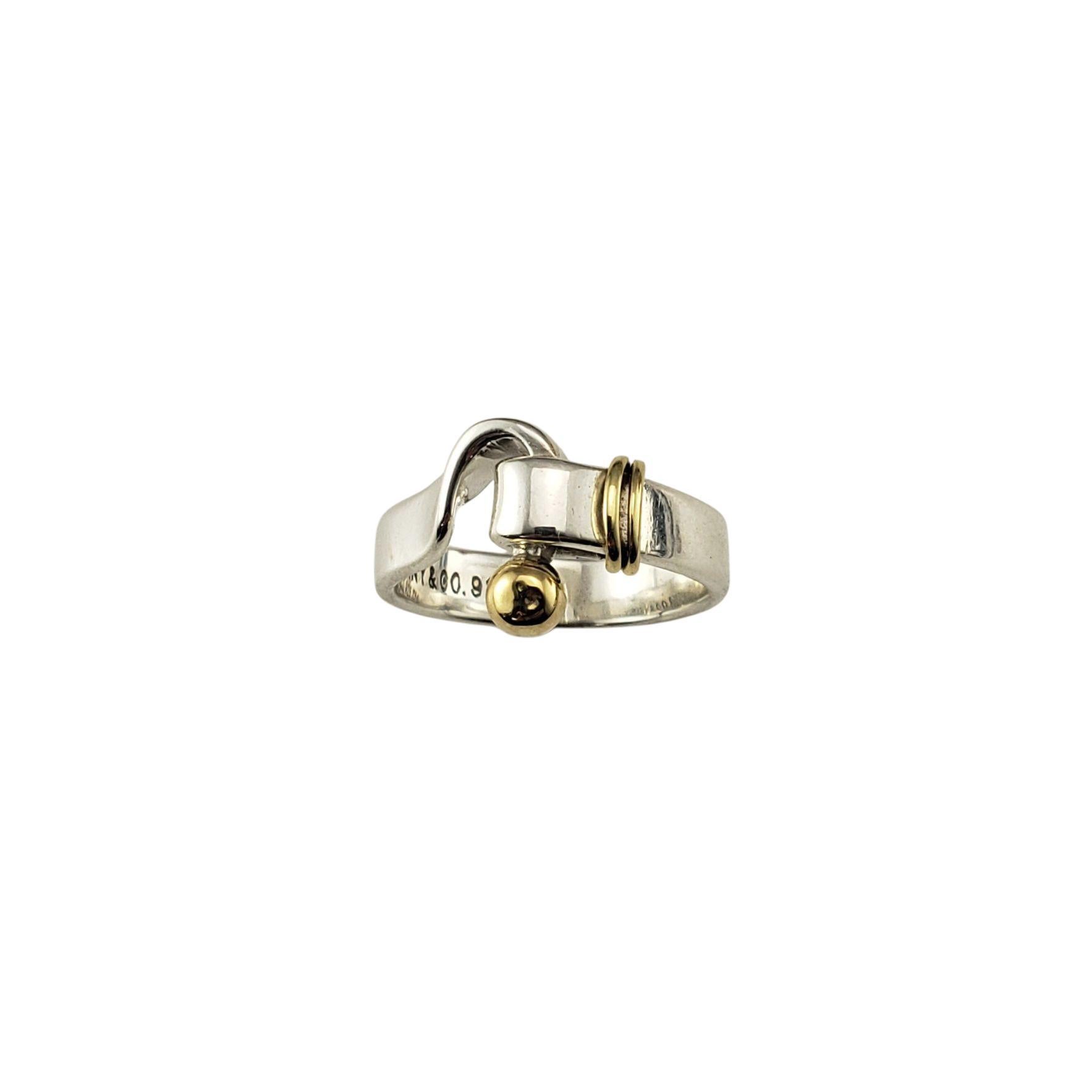 Tiffany & Co. Sterling Silver 18K Gold Hook & Eye Ring Size 5.25-5.5 #22561