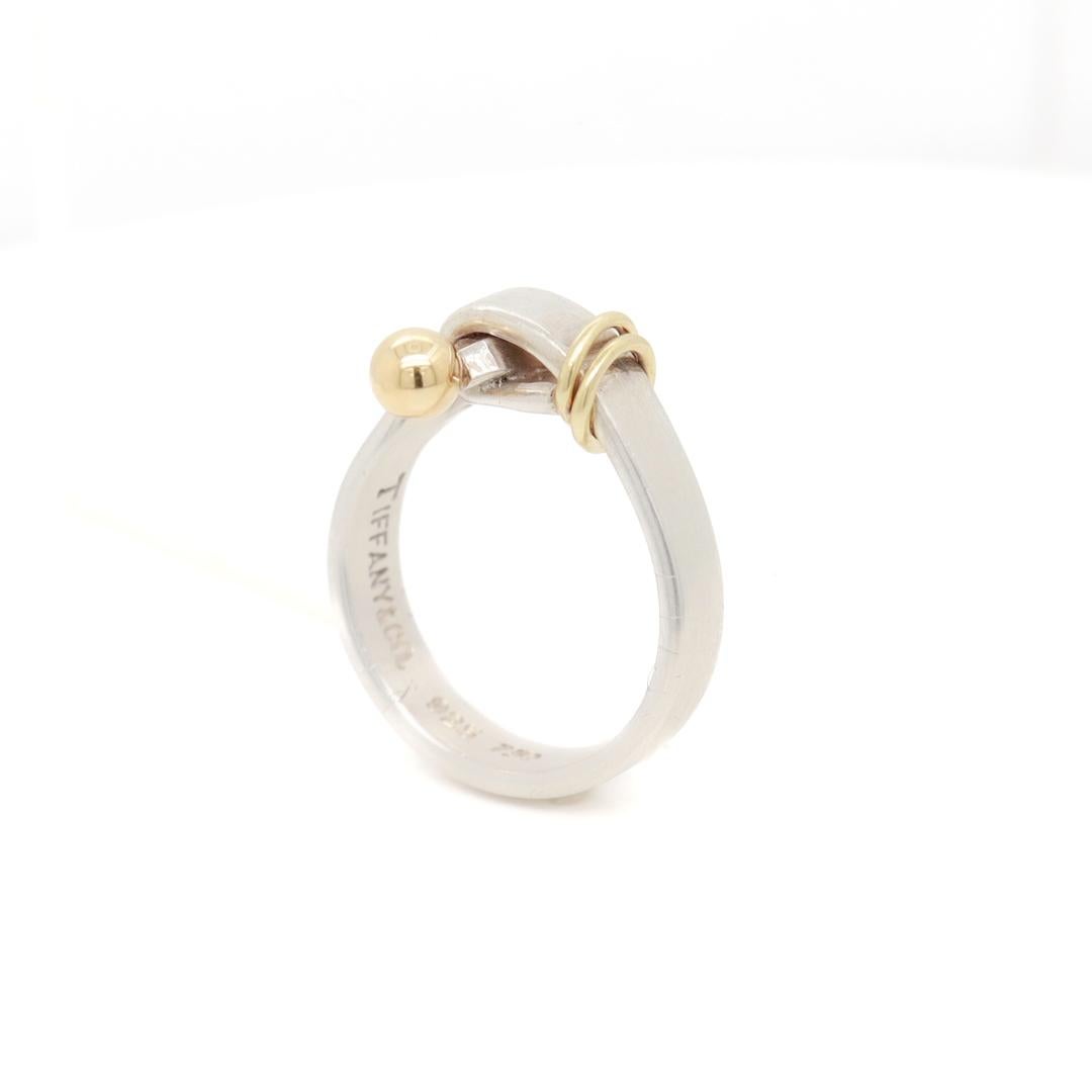 Modern Tiffany & Co. Sterling Silver & 18k Gold Hook & Loop Ring For Sale