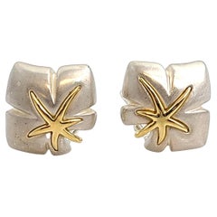 Tiffany & Co. Sterling Silver 18K Gold Ivy Starfish Pierced Omega Back Earrings