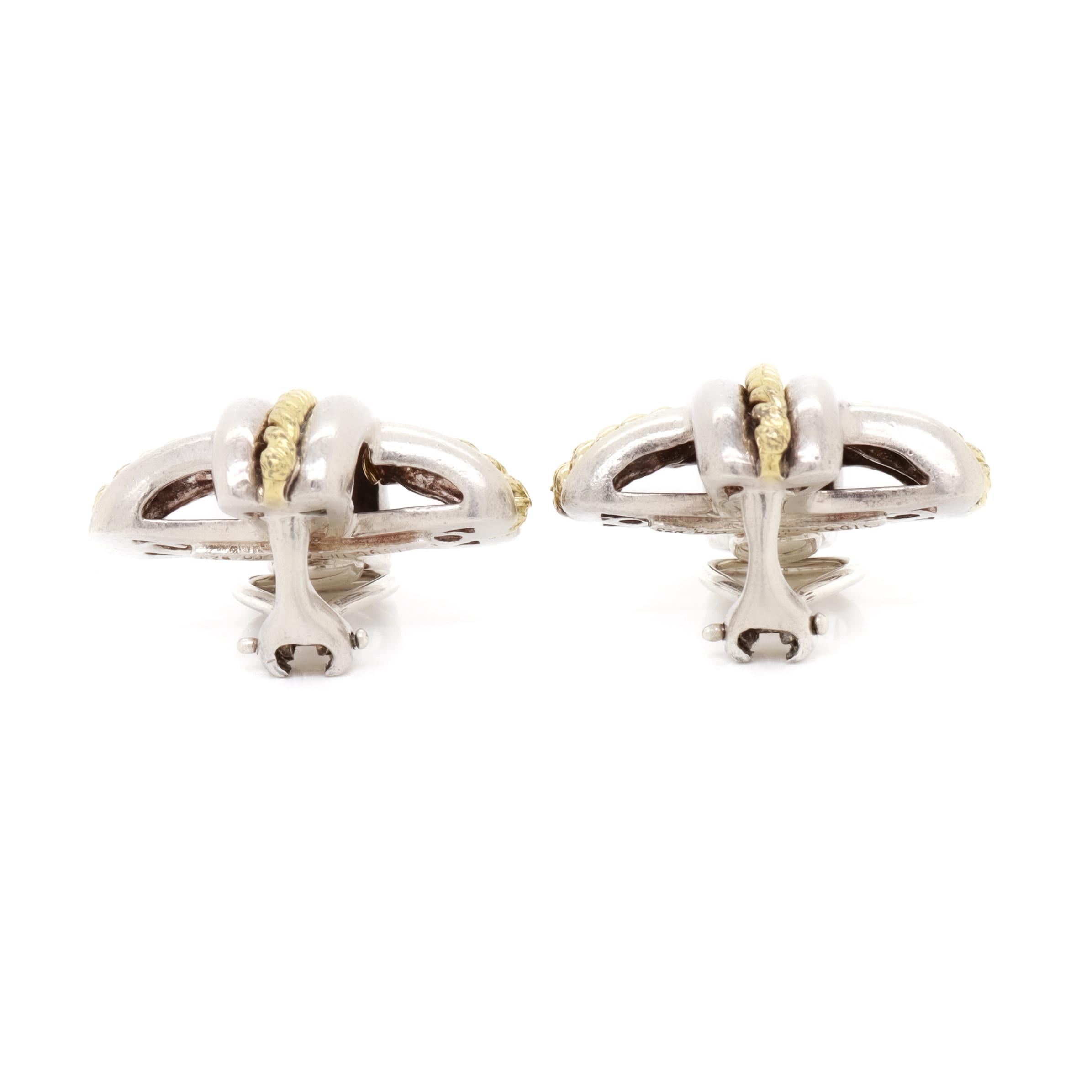 Tiffany & Co. Boucles d'oreilles à pince en argent sterling et or 18 carats Signature 