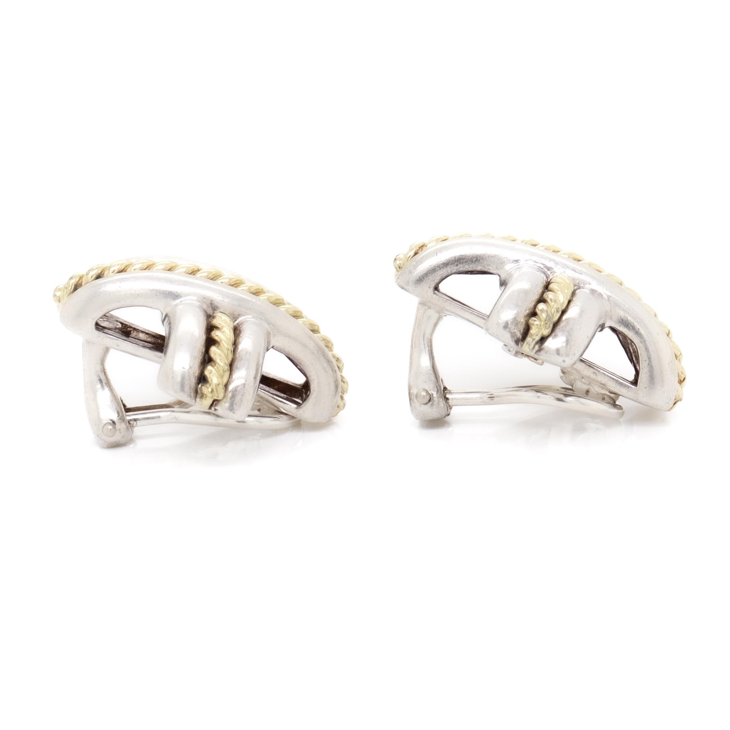 Tiffany & Co. Boucles d'oreilles à pince en argent sterling et or 18 carats Signature 
