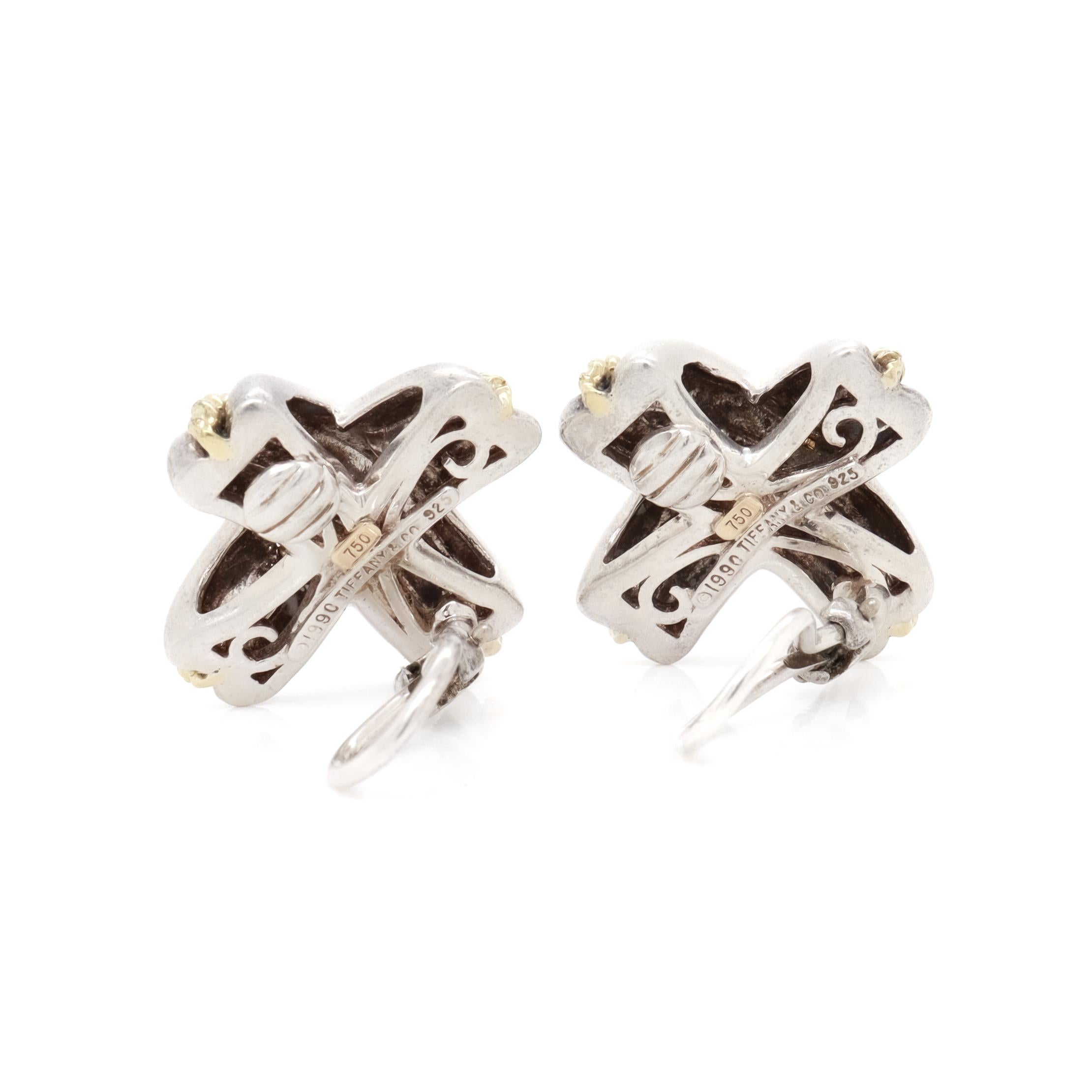 Tiffany & Co. Boucles d'oreilles à pince en argent sterling et or 18 carats Signature 